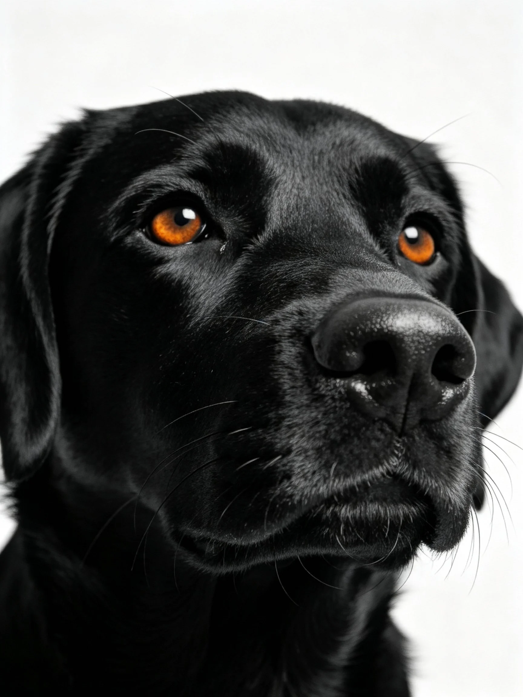 A black dog with amber eyes in close - up