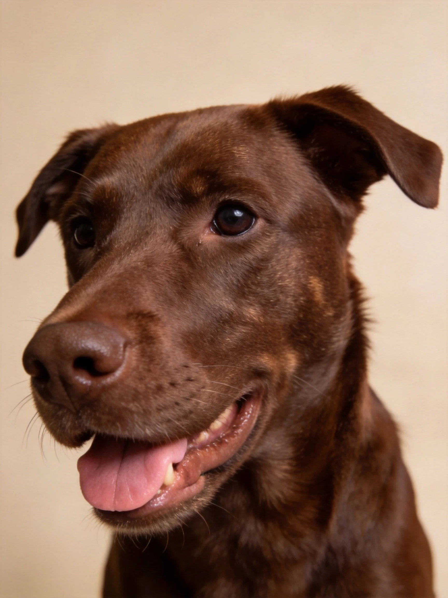 A cheerful chocolate Labrador retriever with floppy ears