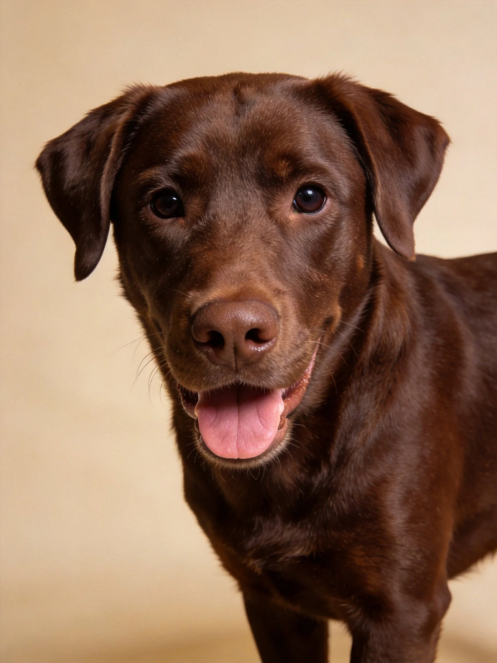 A chocolate Labrador retriever with glossy brown fur