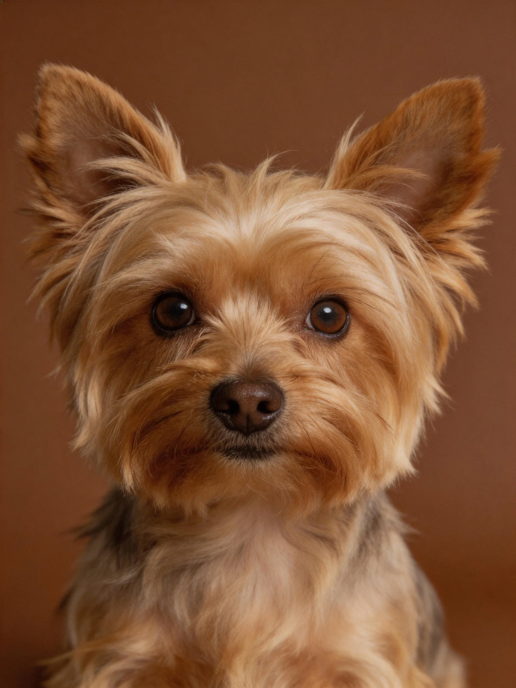 A small Yorkshire Terrier with golden-brown and tan fur