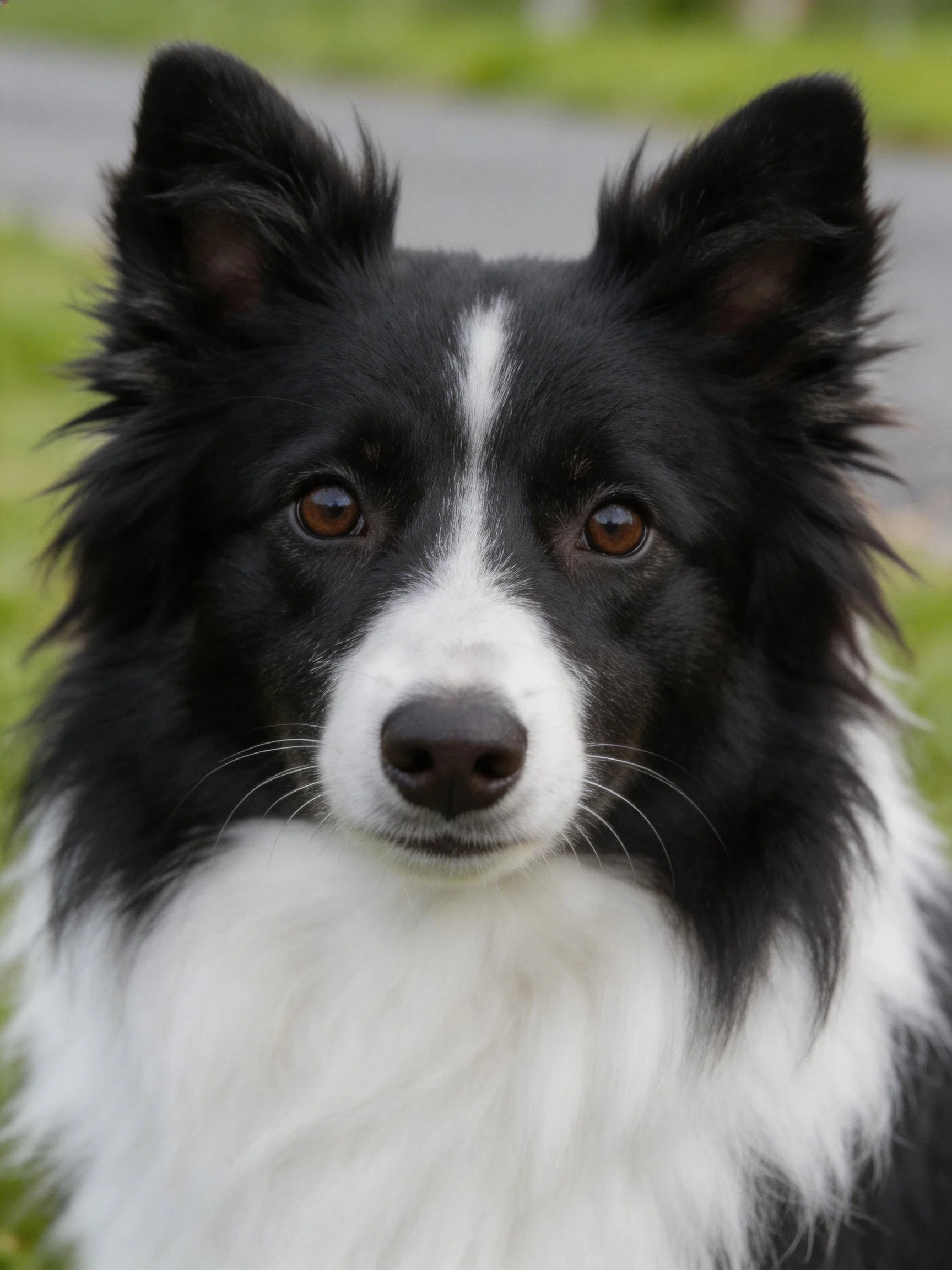 Close-up of a black and white Border Collie with an attentive gaze.