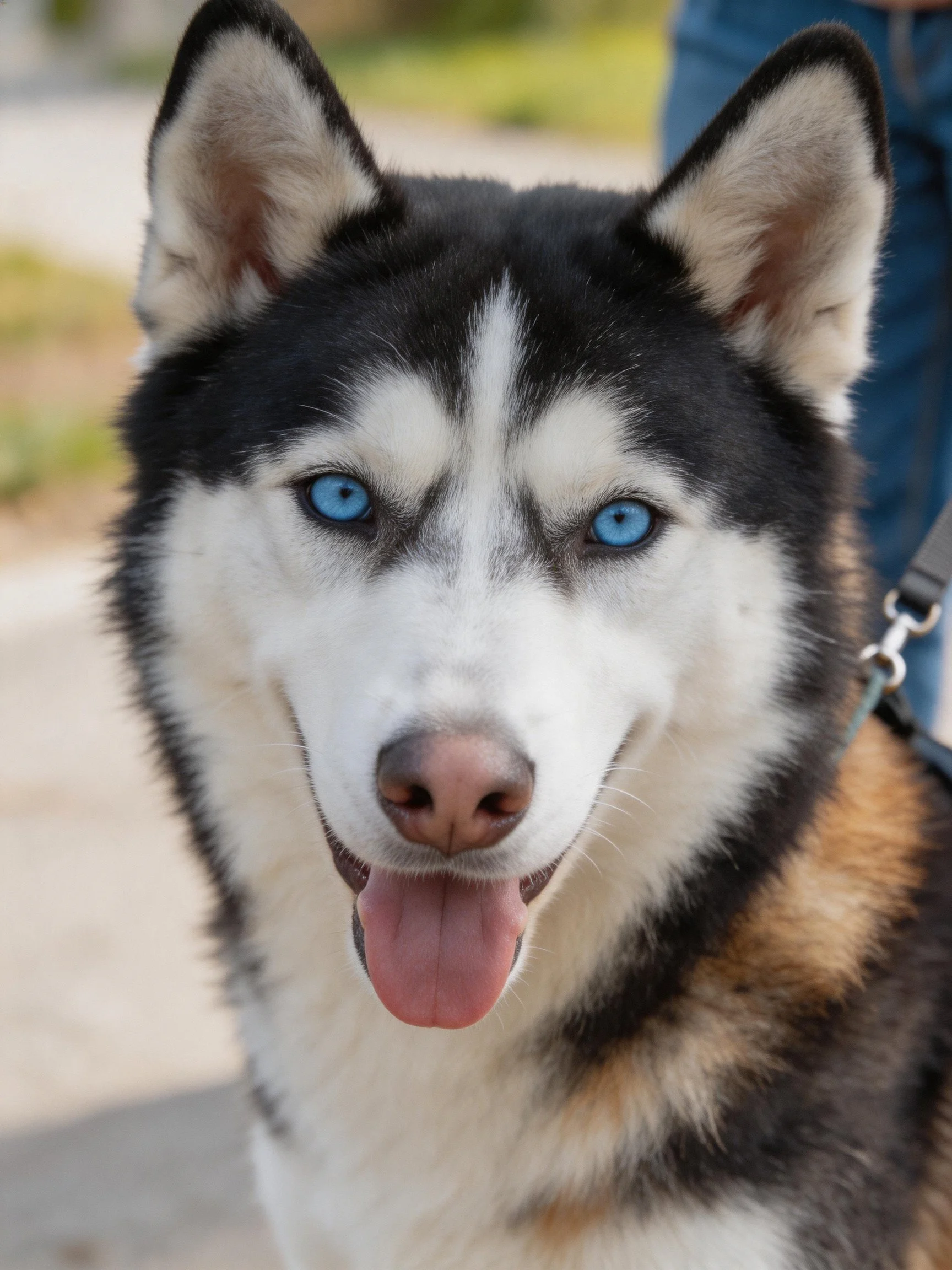 Black-and-white Siberian Husky with bright blue eyes