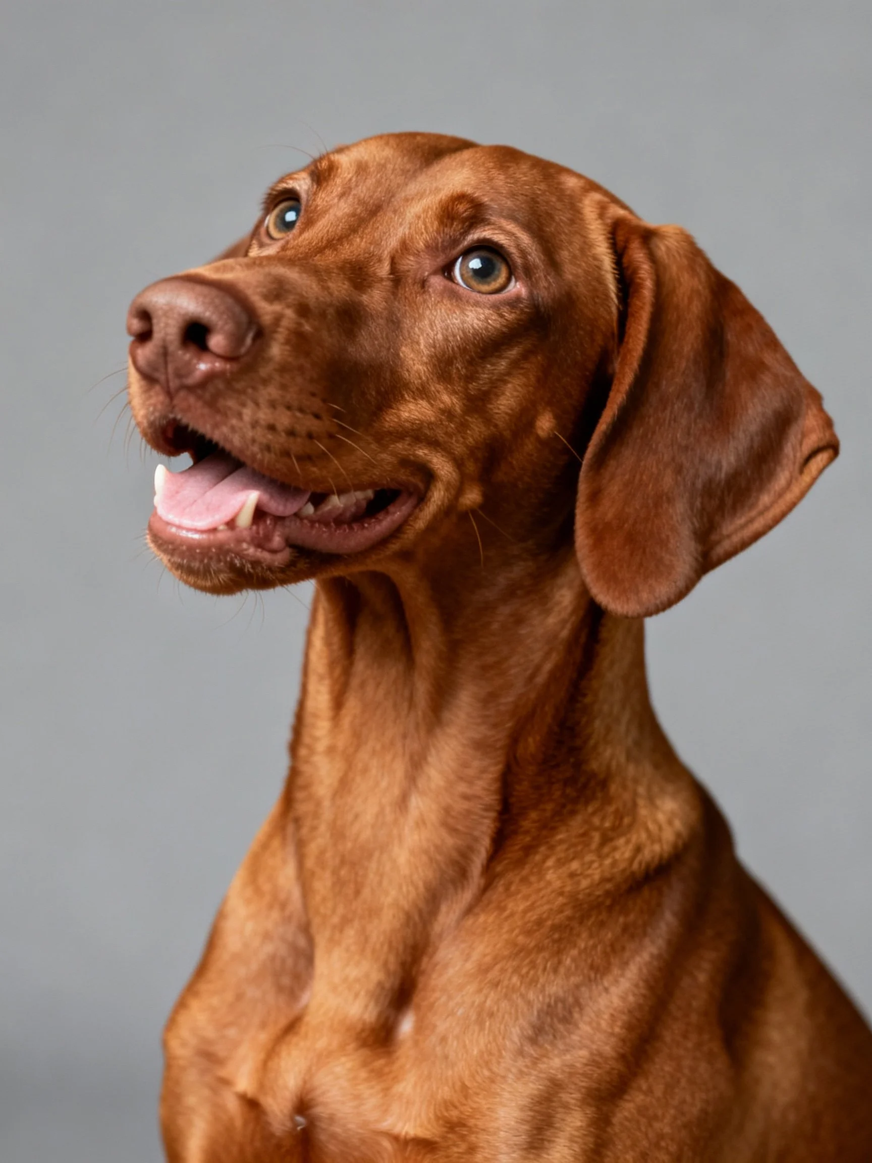 Brown-coated dog with large floppy ears and bright eyes
