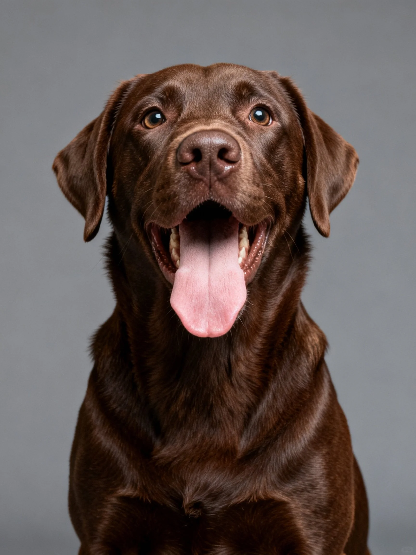 Chocolate Labrador retriever panting happily with tongue out