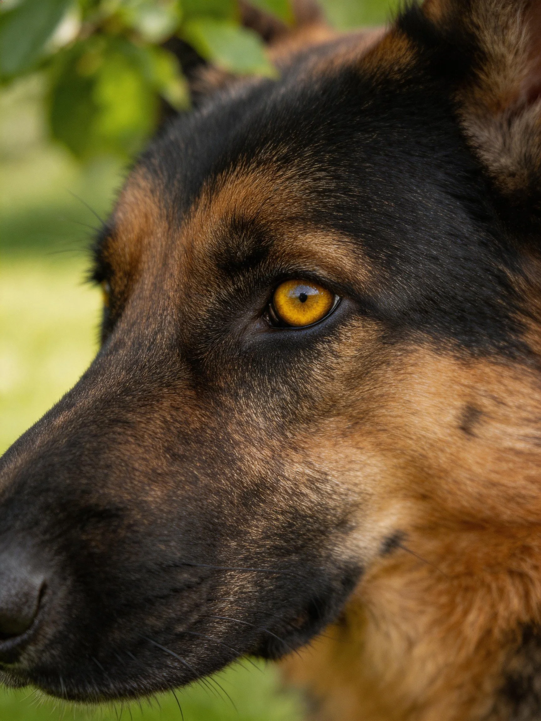 A close-up view of a German Shepherd displaying its characteristic coat.