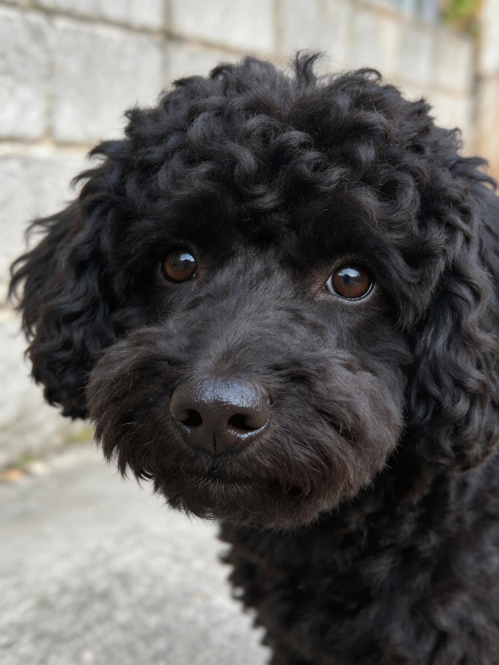 Close-up of a black curly-furred dog