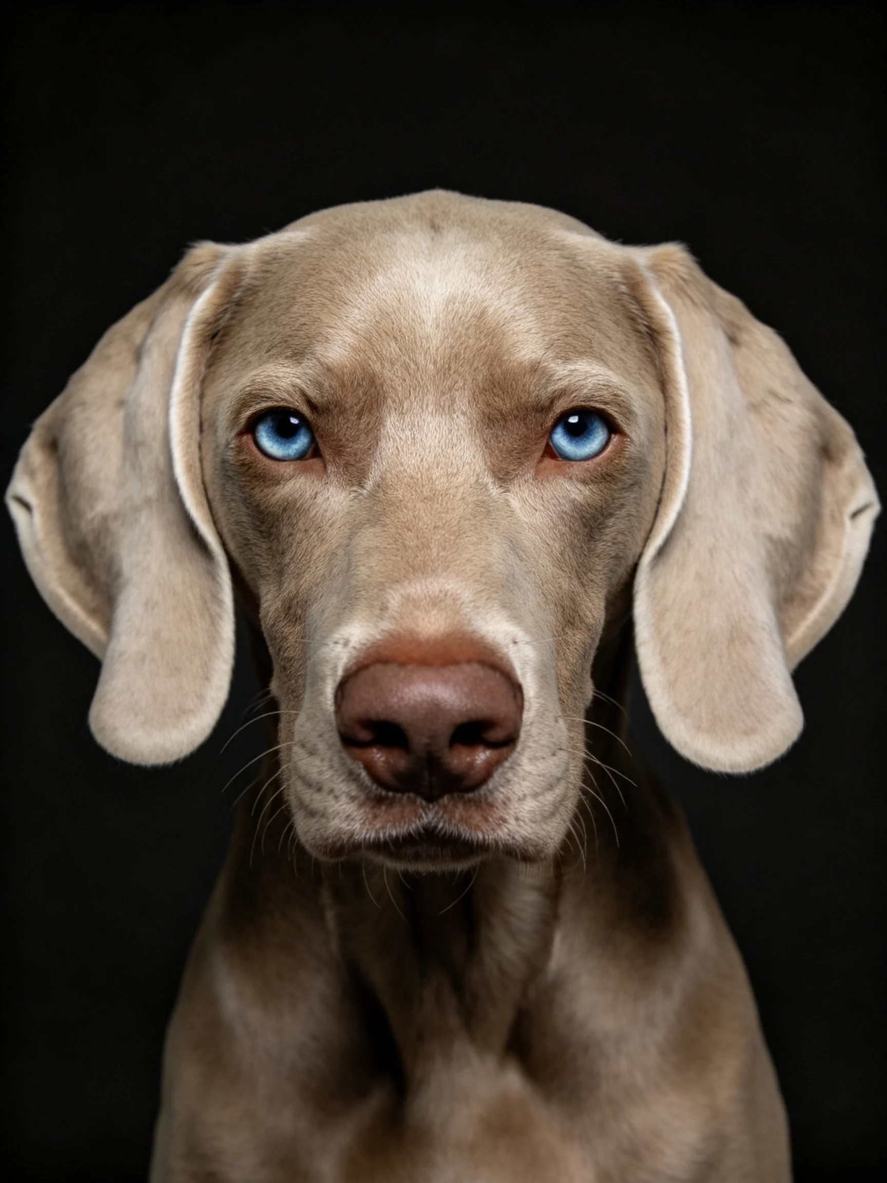 Close - up portrait of a Weimaraner with striking blue eyes