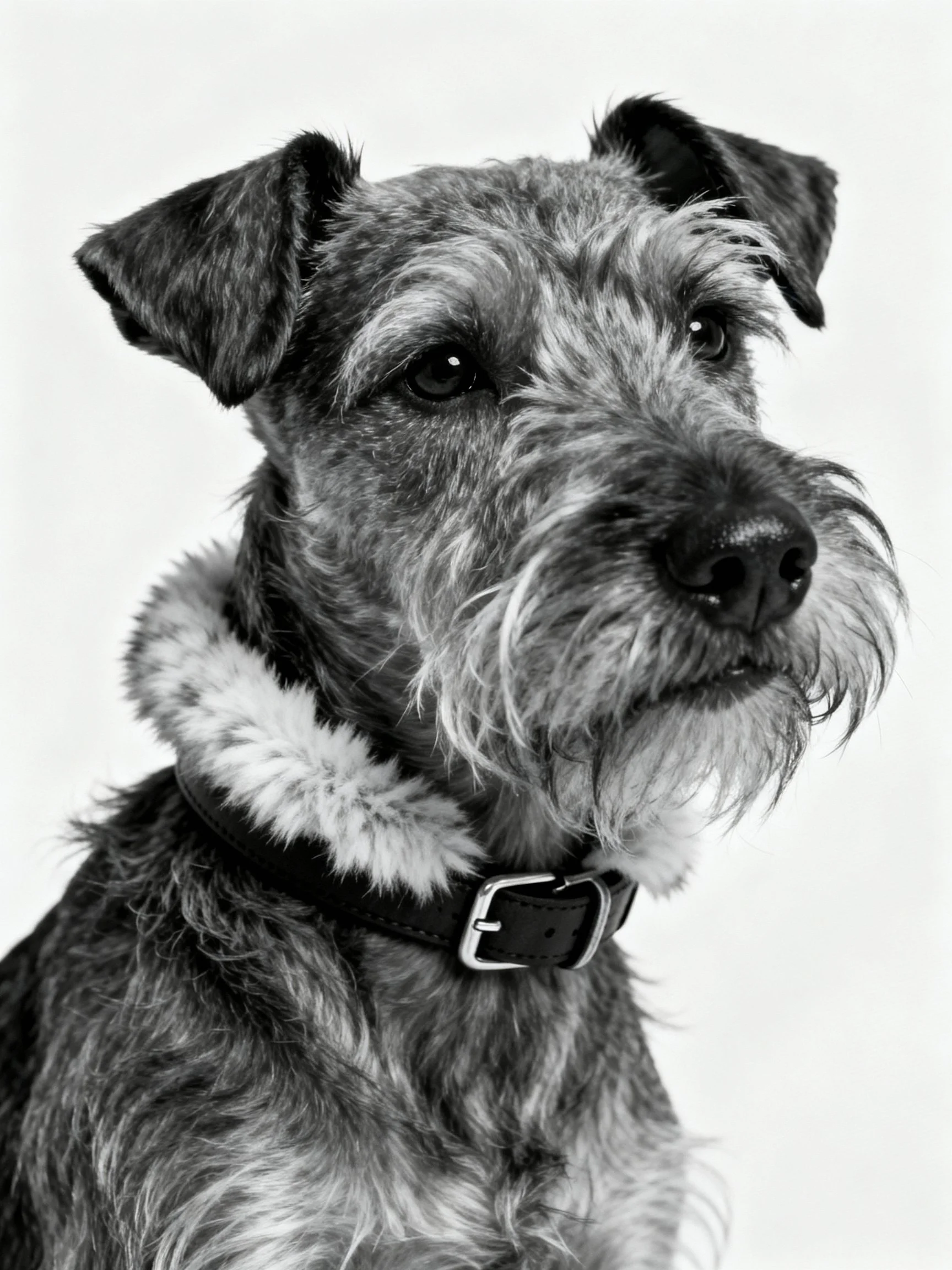 Close-up portrait of a shaggy-coated dog with fur-trimmed collar