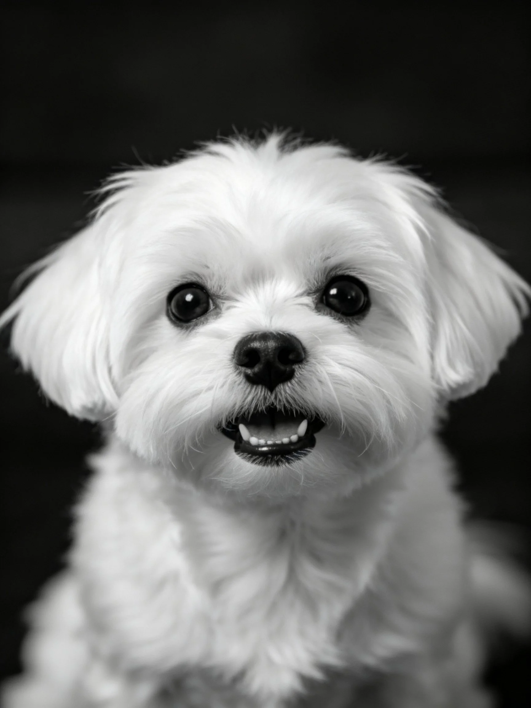 A close - up of a small white fluffy dog with a cheerful expression.
