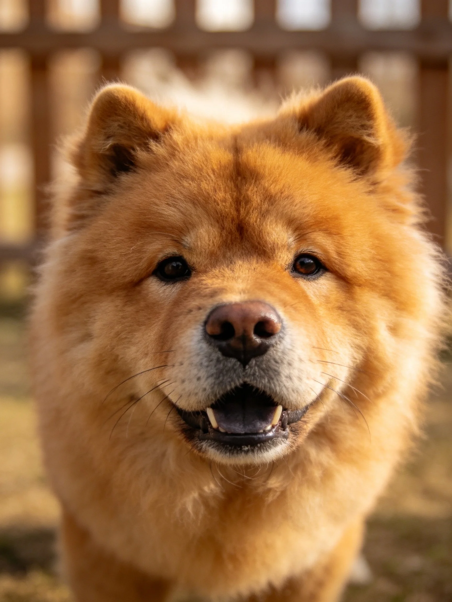Fluffy golden Chow dog outdoors