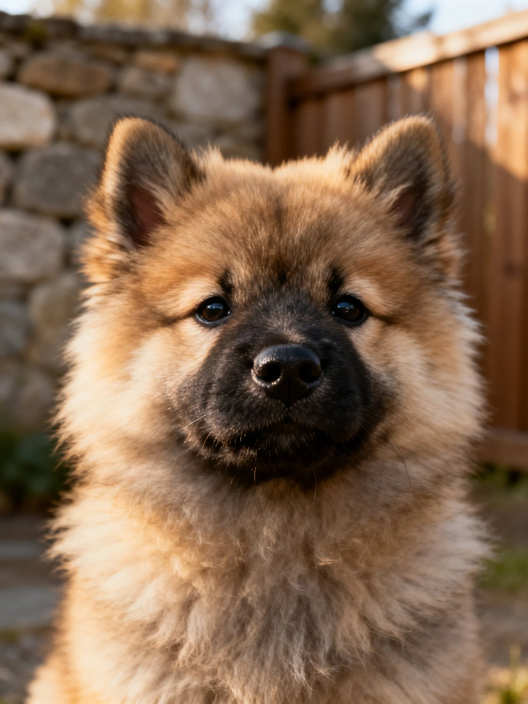 Fluffy tan puppy with dark facial markings