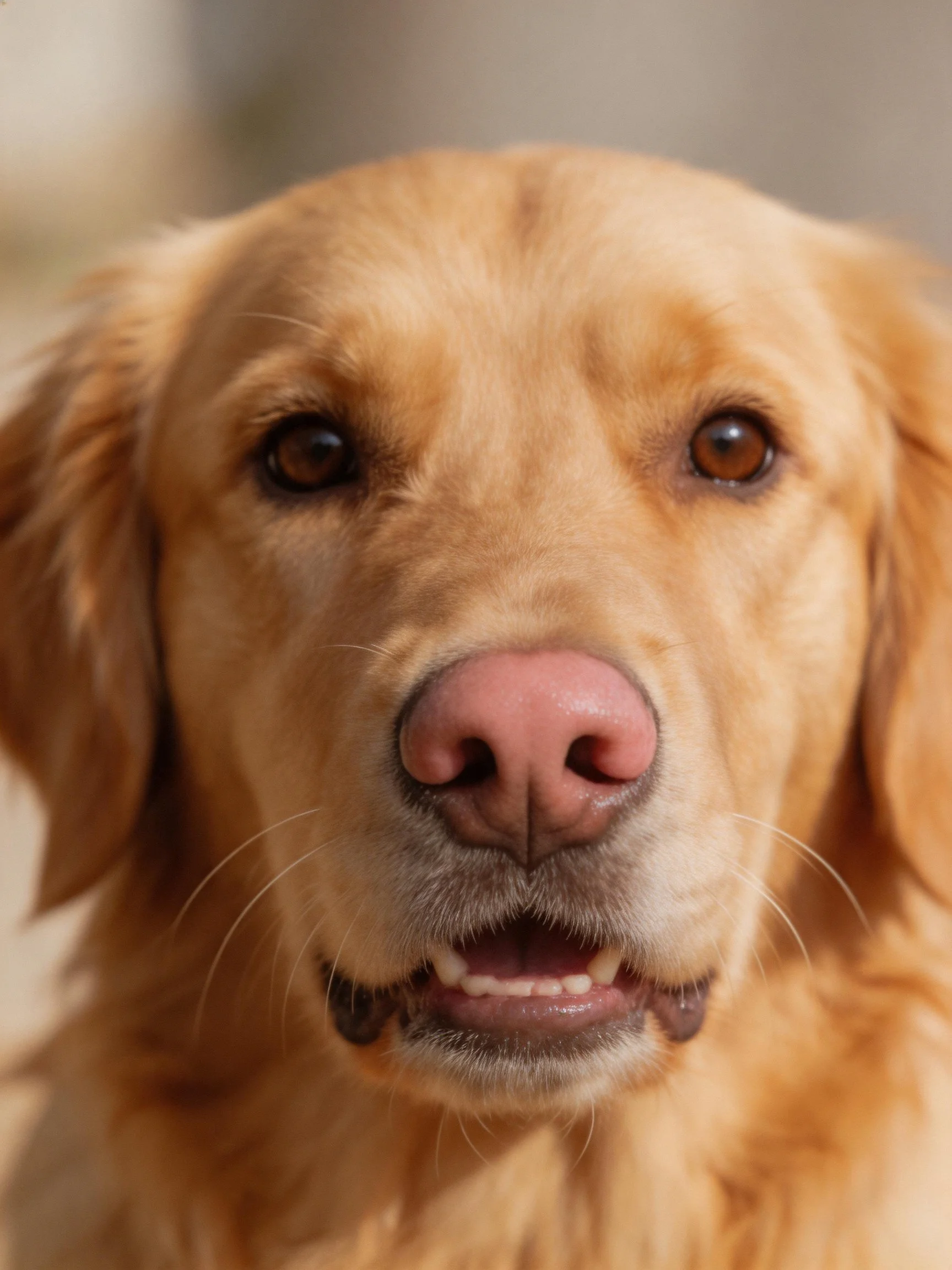 Golden retriever close - up showcasing golden fur and kind eyes