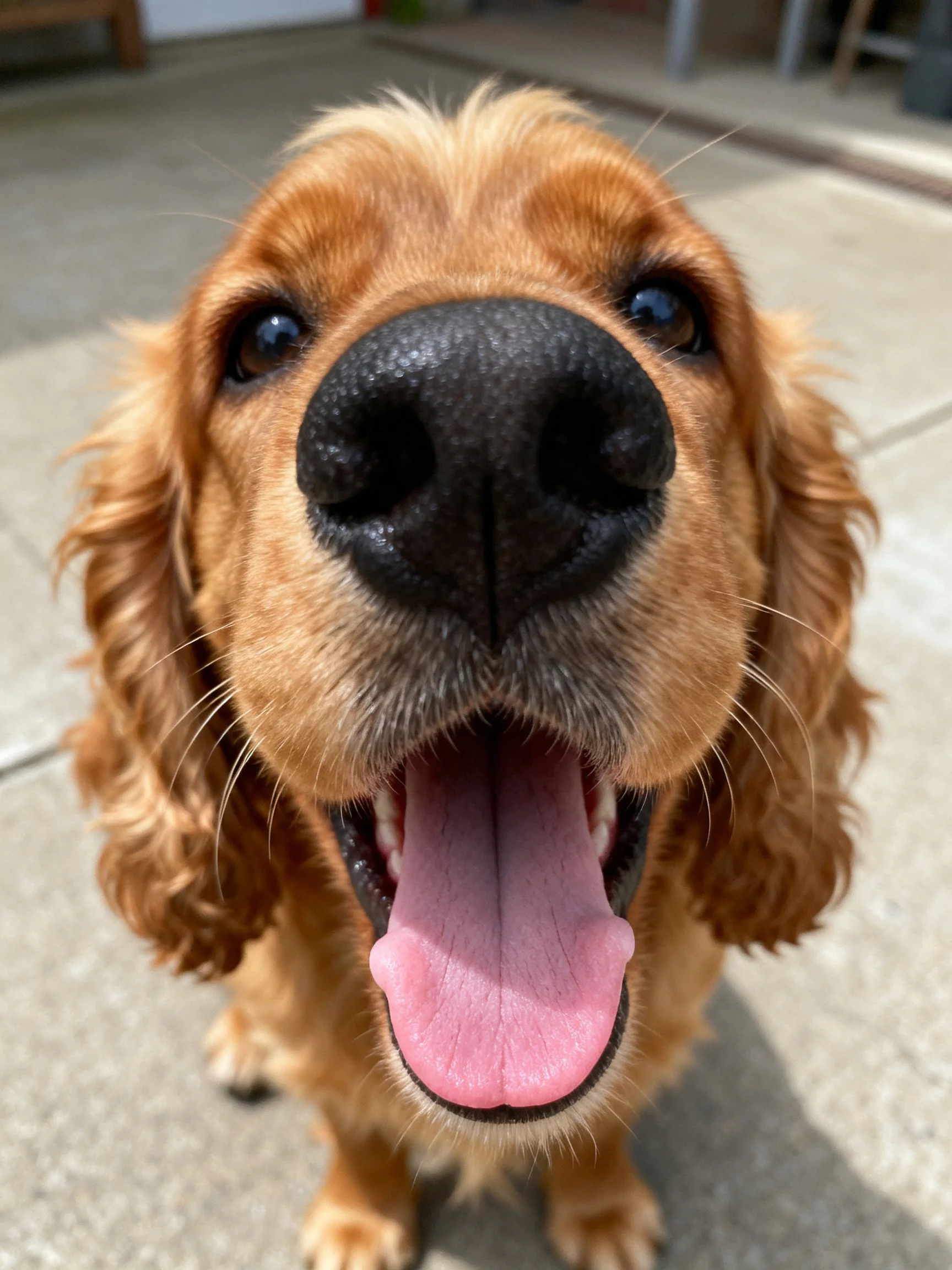 A golden retriever is depicted in a close - up view with its mouth open.