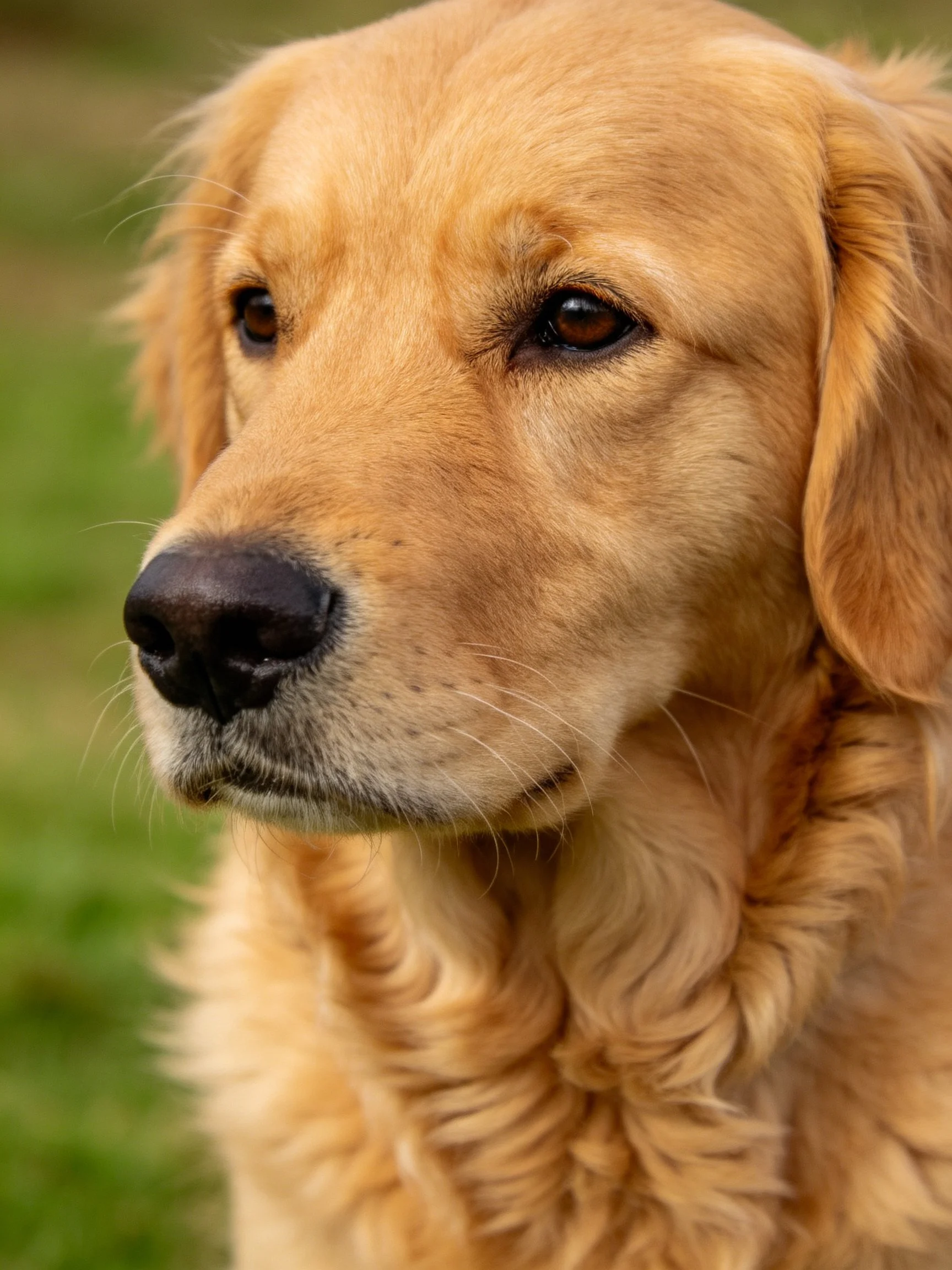 Close - up of a golden retriever highlighting its golden fur