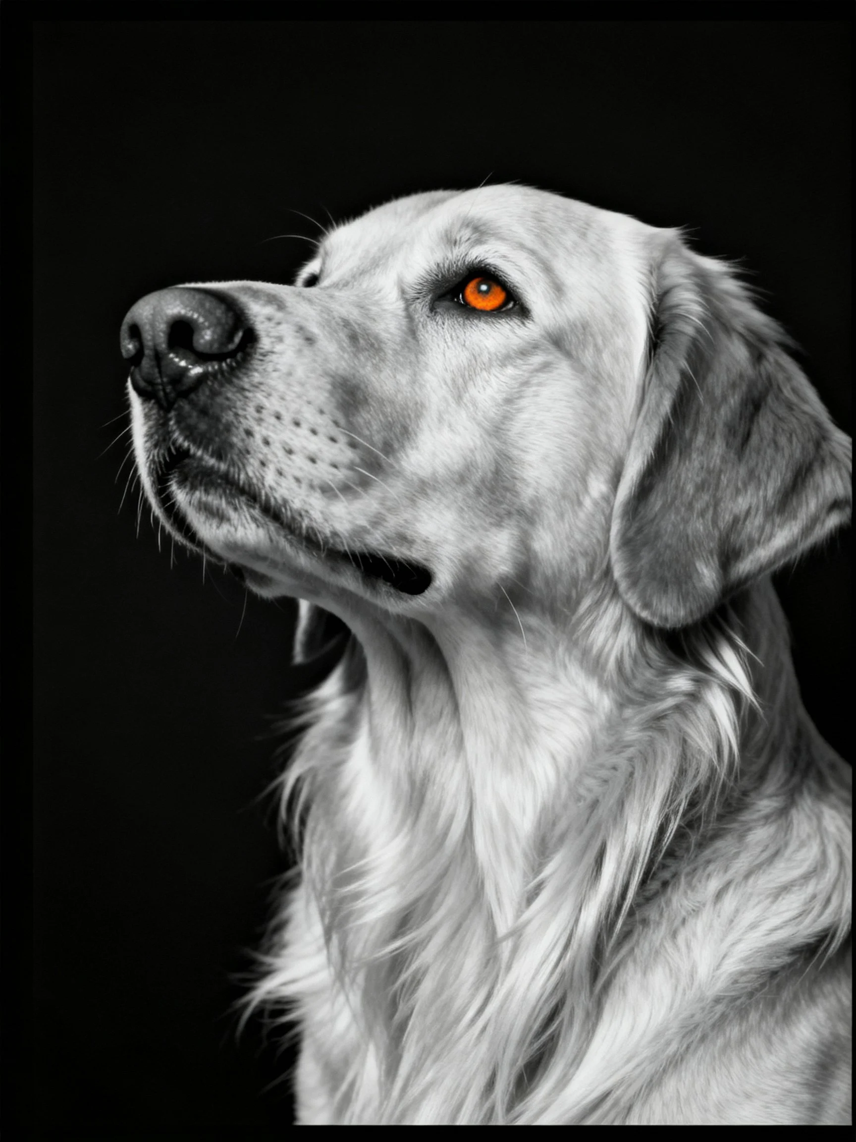 Golden retriever profile with vivid orange eye