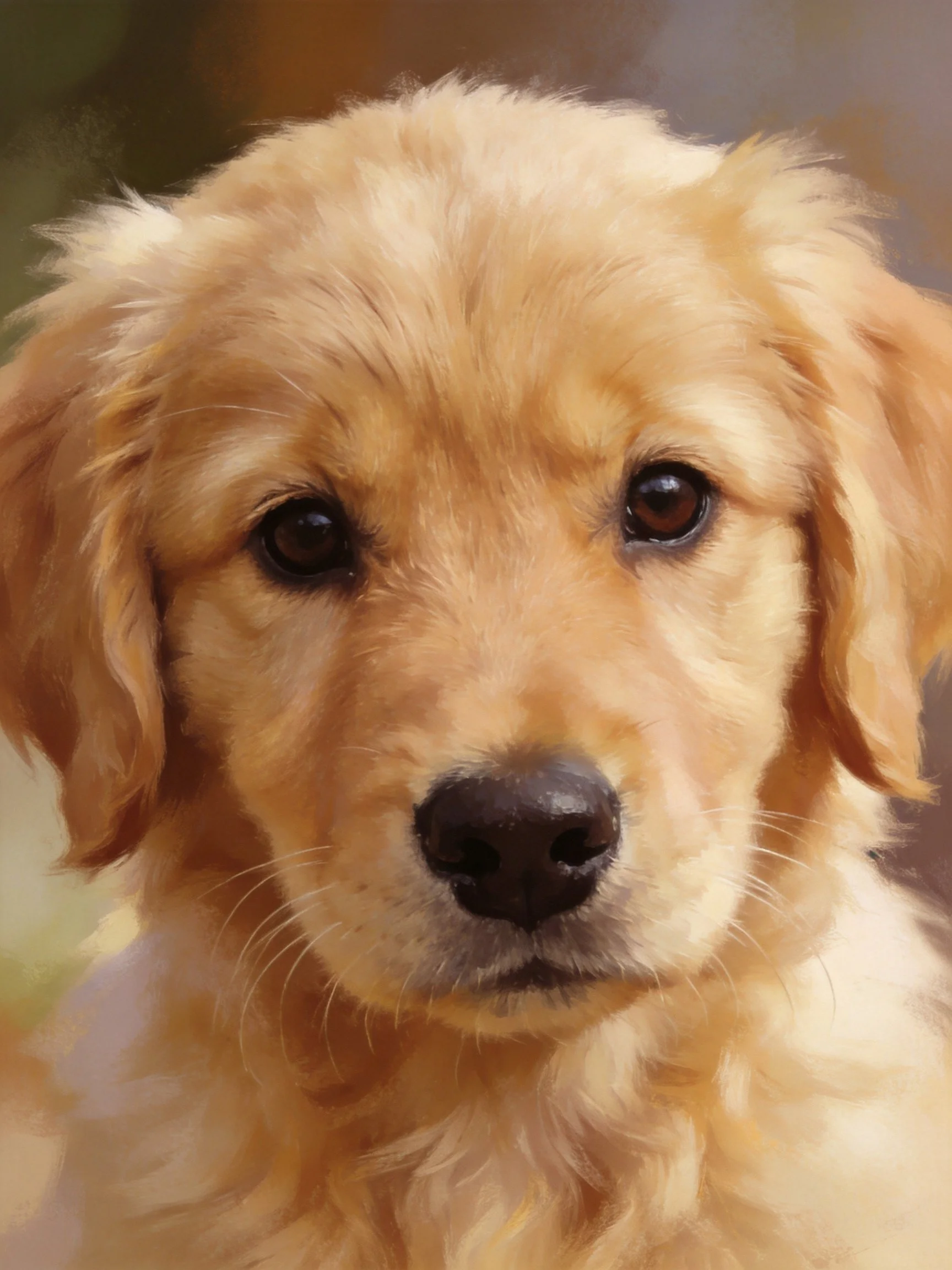 A golden retriever puppy with soft fur gazes directly at the viewer.