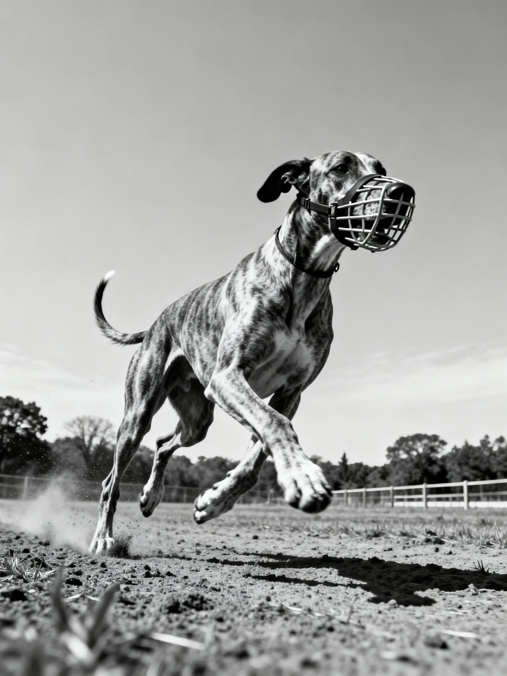 Great Dane with muzzle sprints across open field