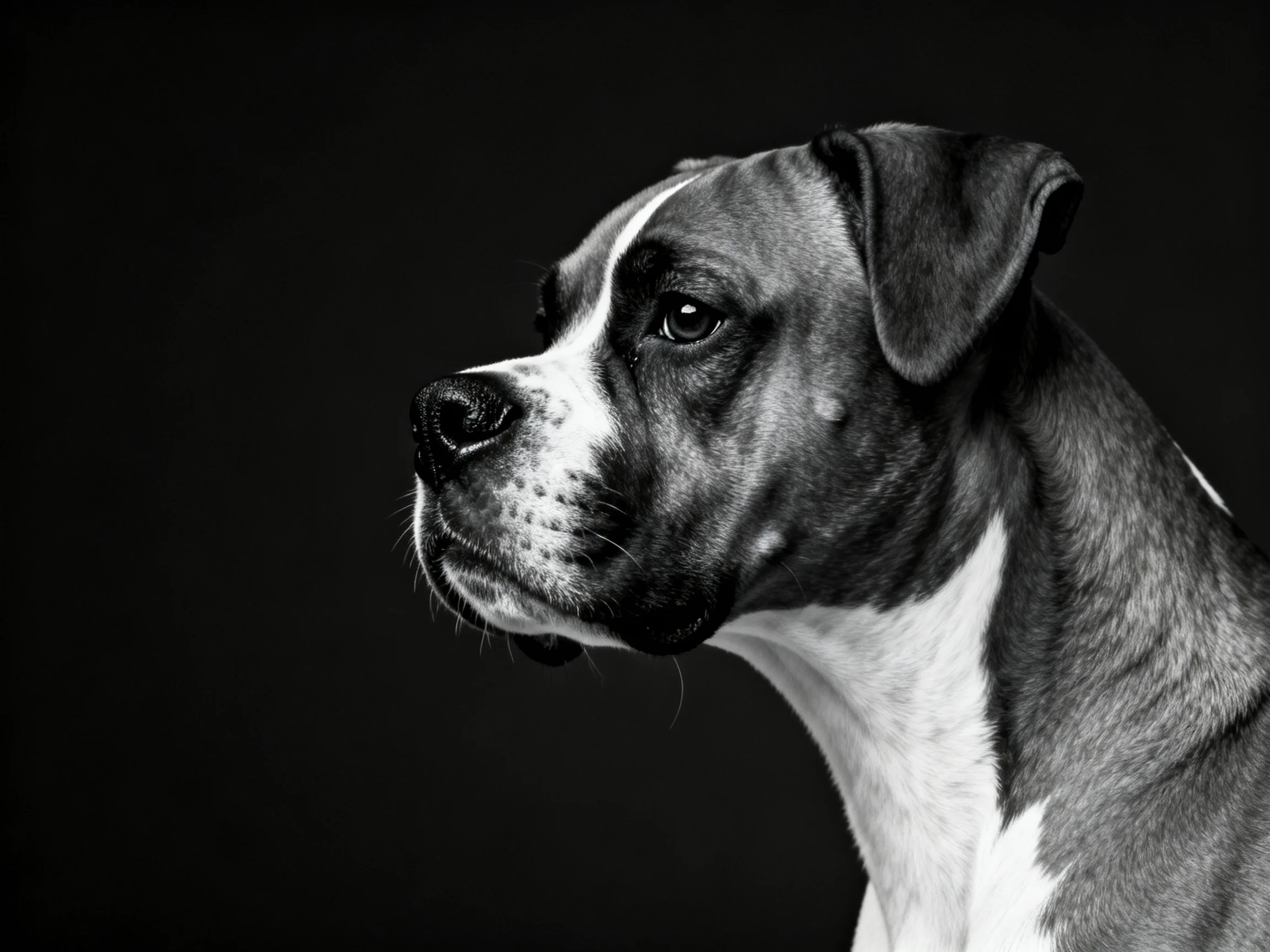 A Boxer Dog in Monochrome with Contrasting Fur Patterns