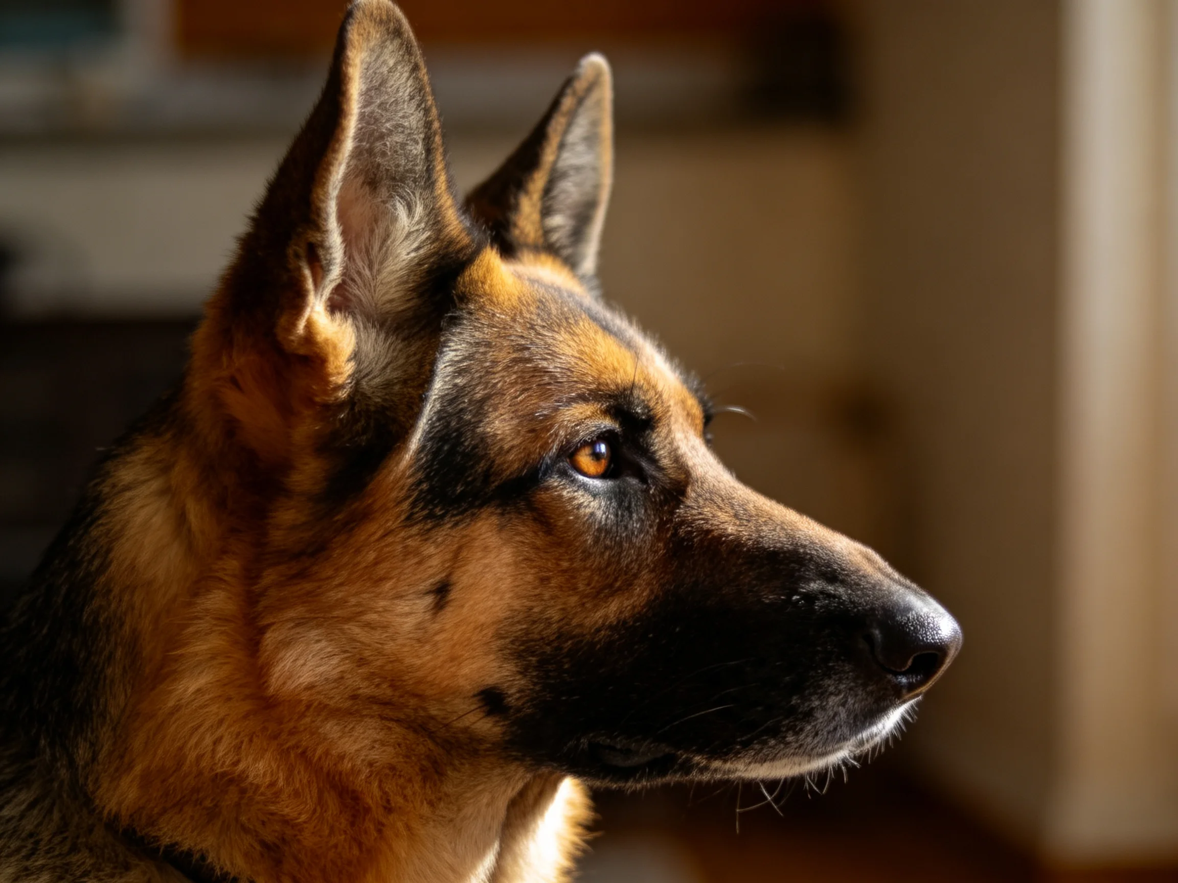 A German Shepherds Profile with Rich Brown and Black Fur Details