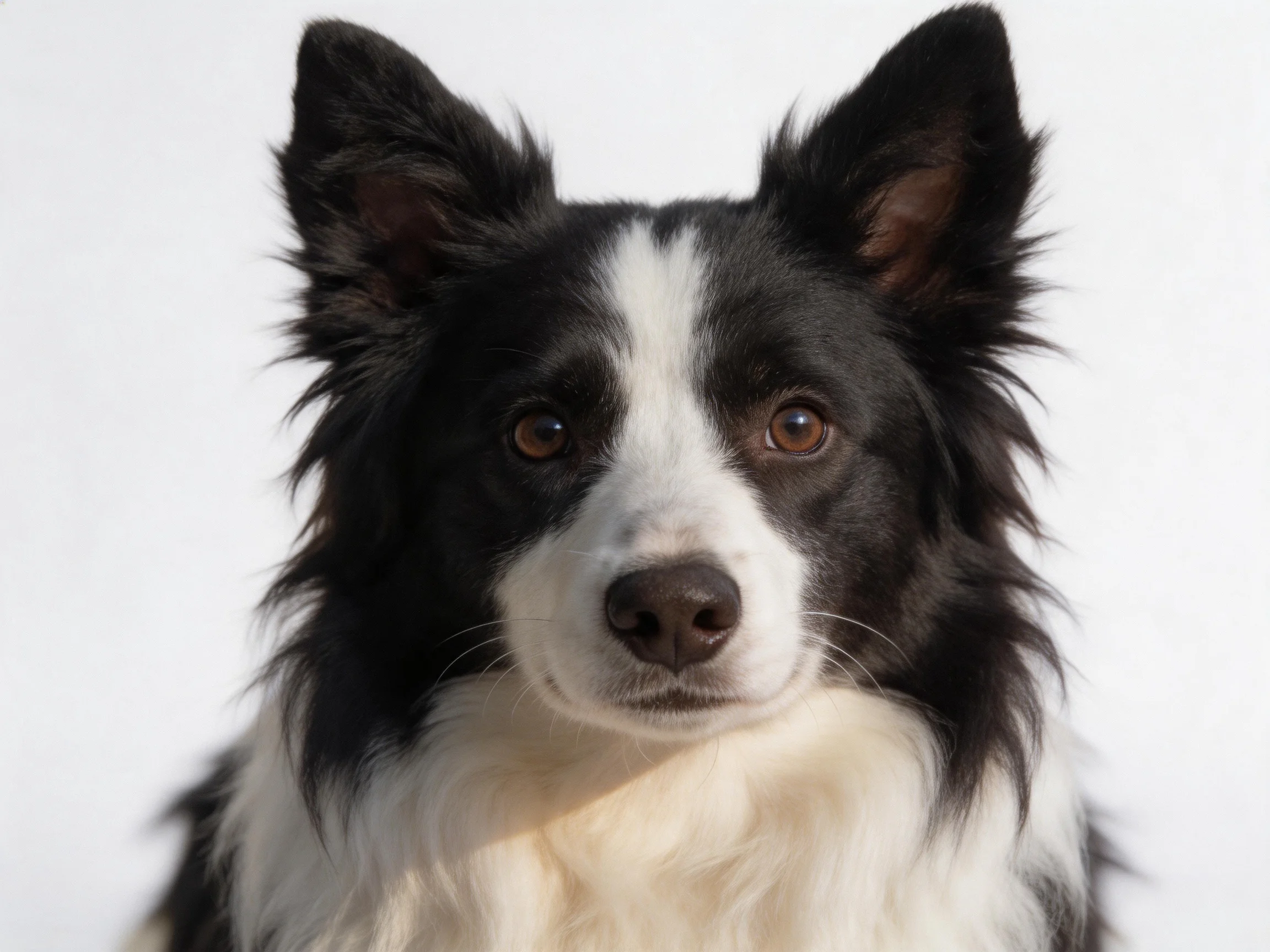 A close - up of a black and white Border Collie with attentive eyes.