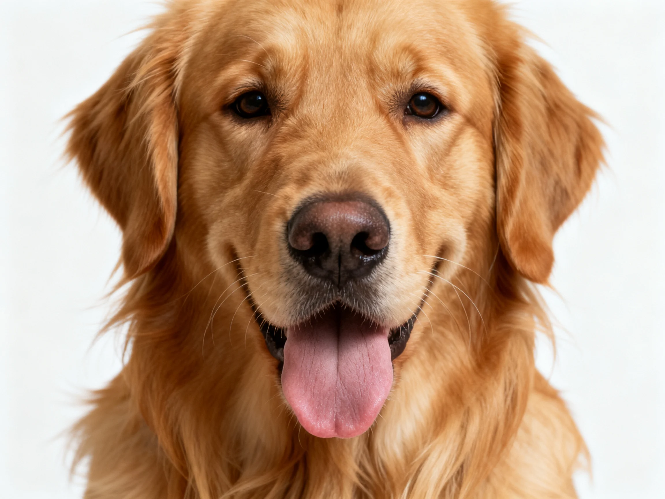 A golden retriever with long wavy golden fur and cheerful expression