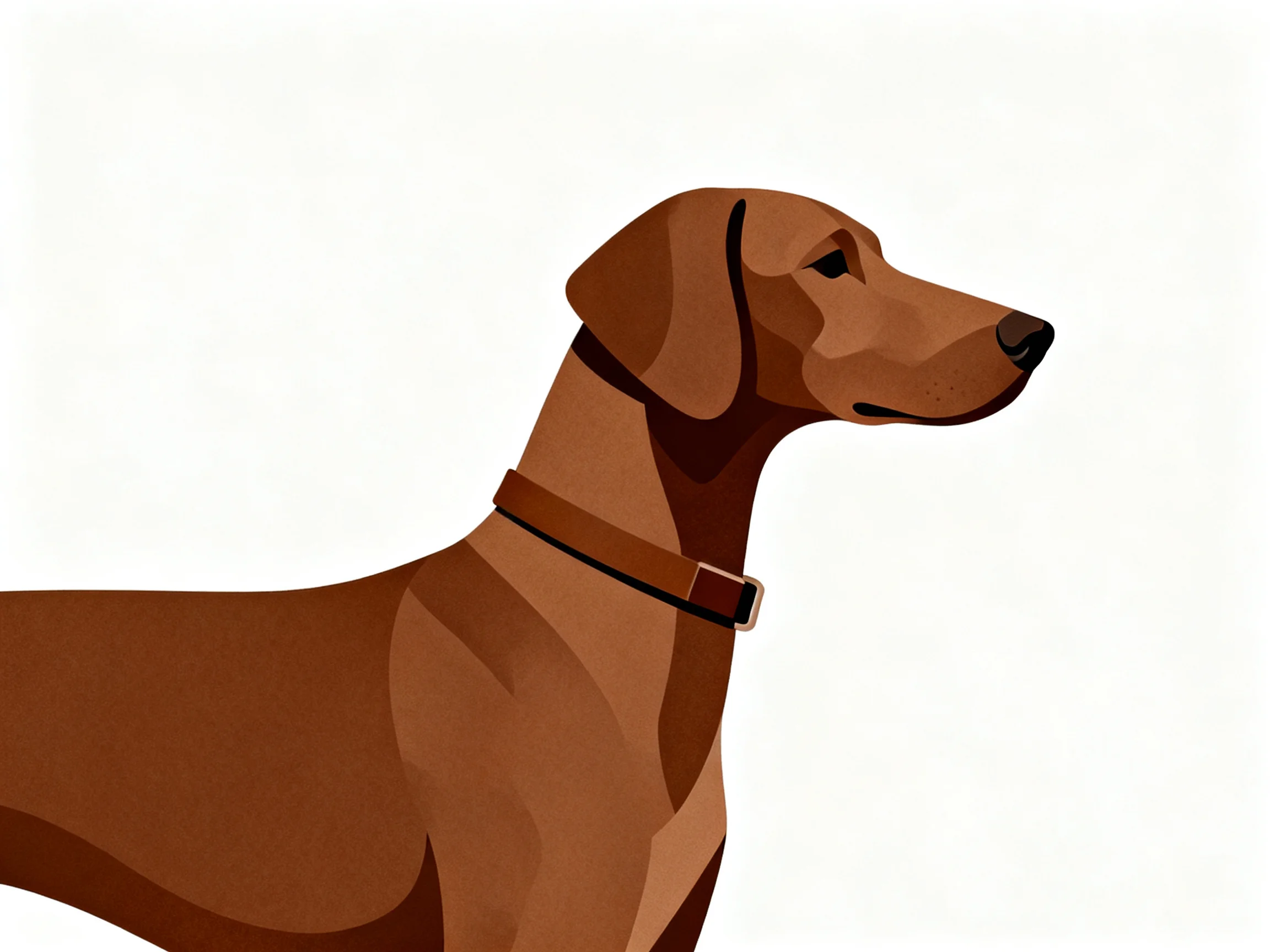 A sleek brown hound with a dark collar against a plain white background
