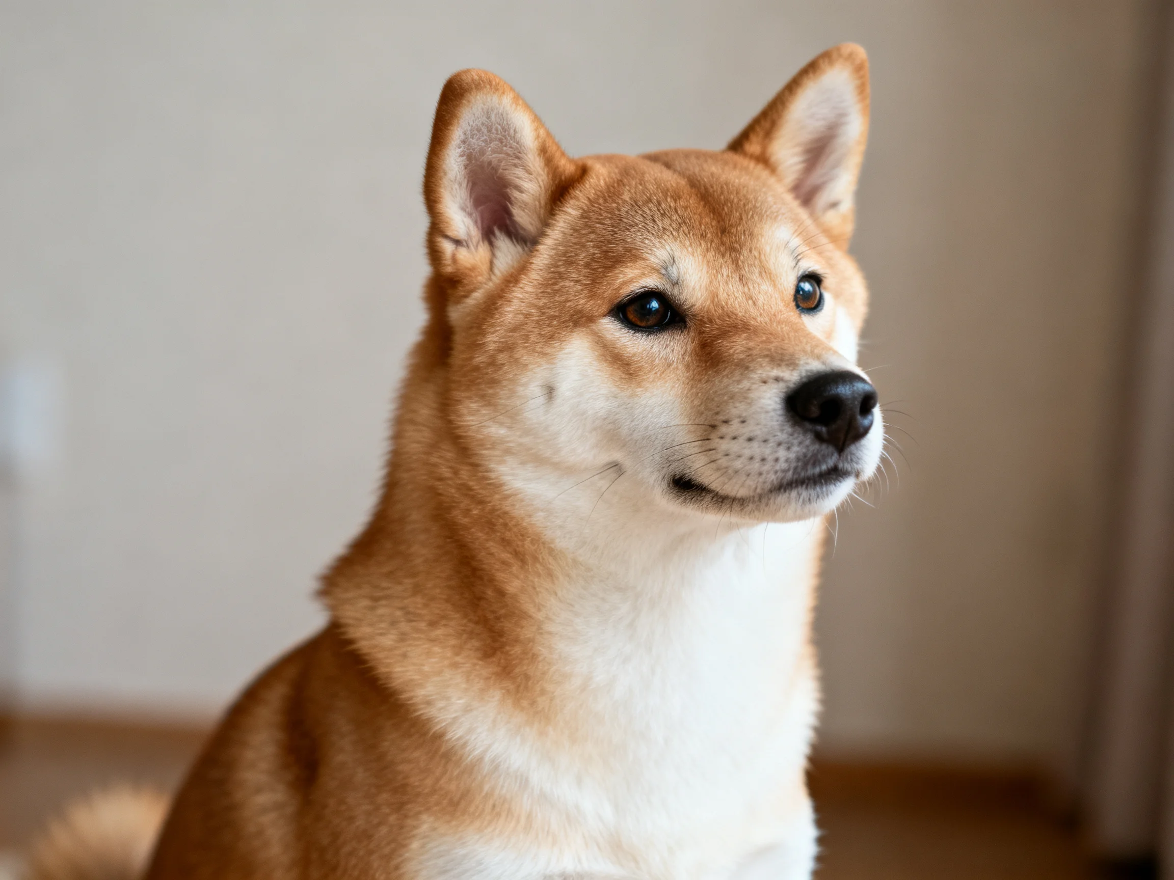 A tan-coated Shiba Inu dog with upright ears