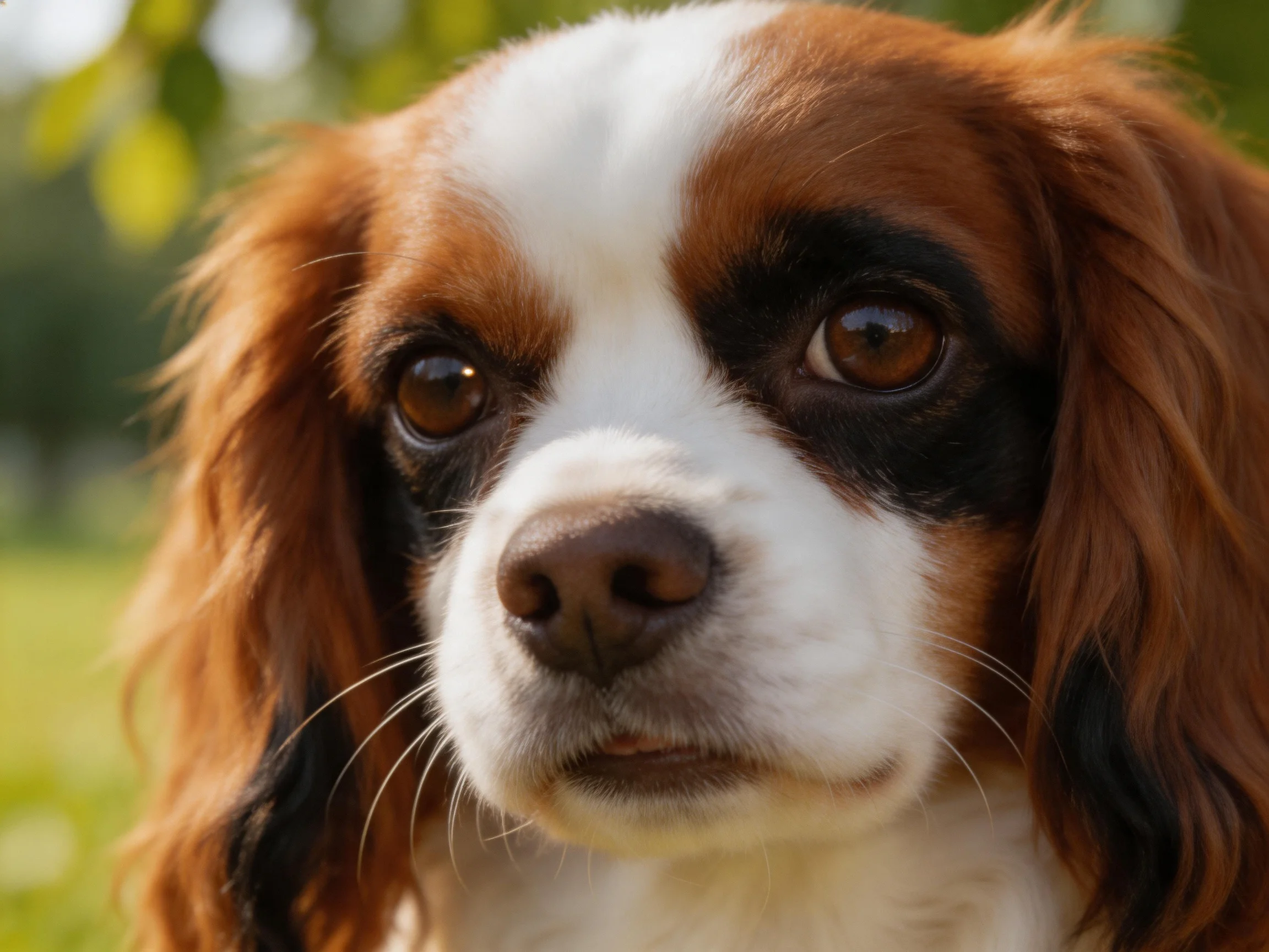 A tricolor spaniel with soft, wavy fur in earthy tones