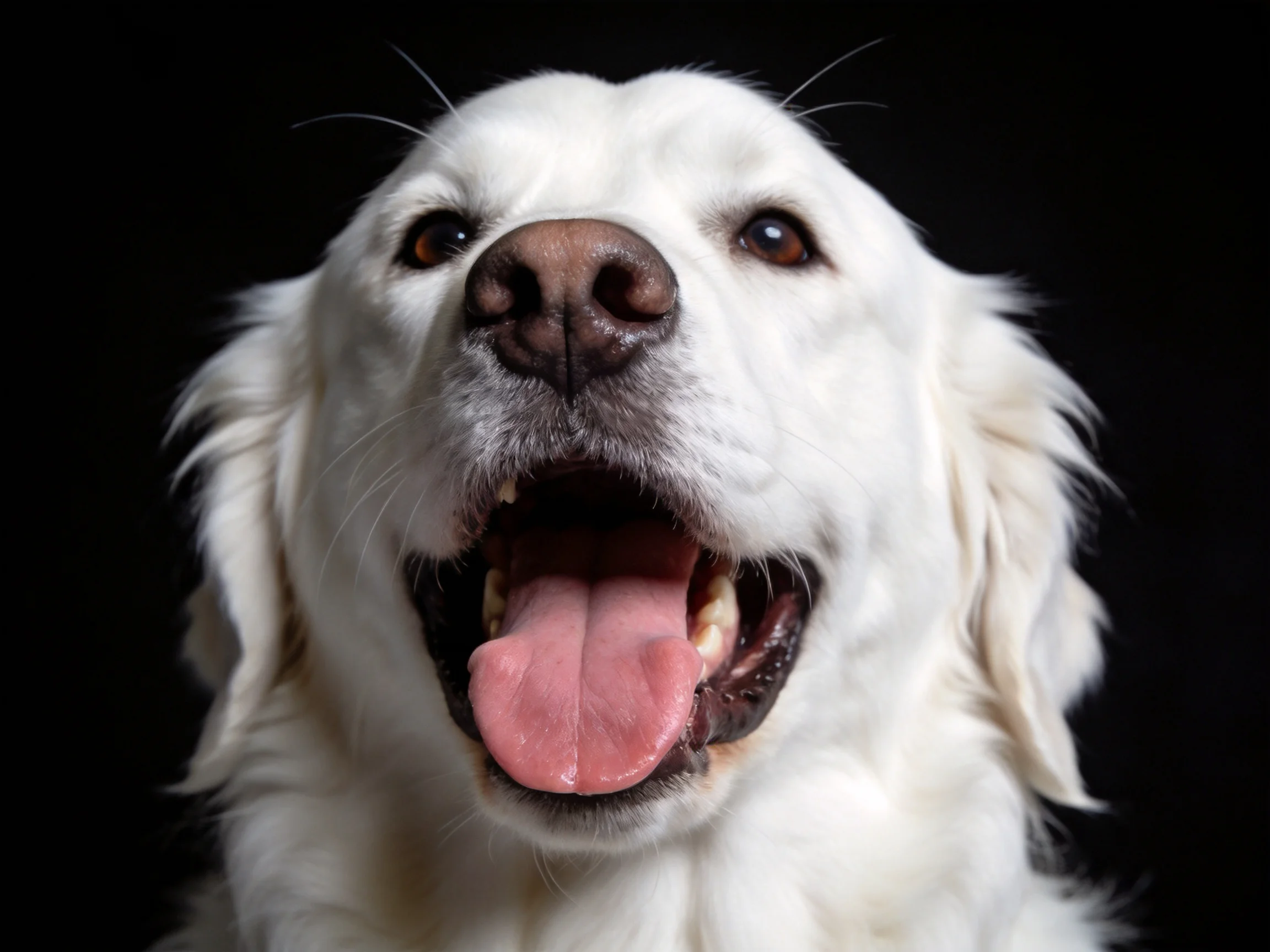 Close - up of a white retriever with mouth open