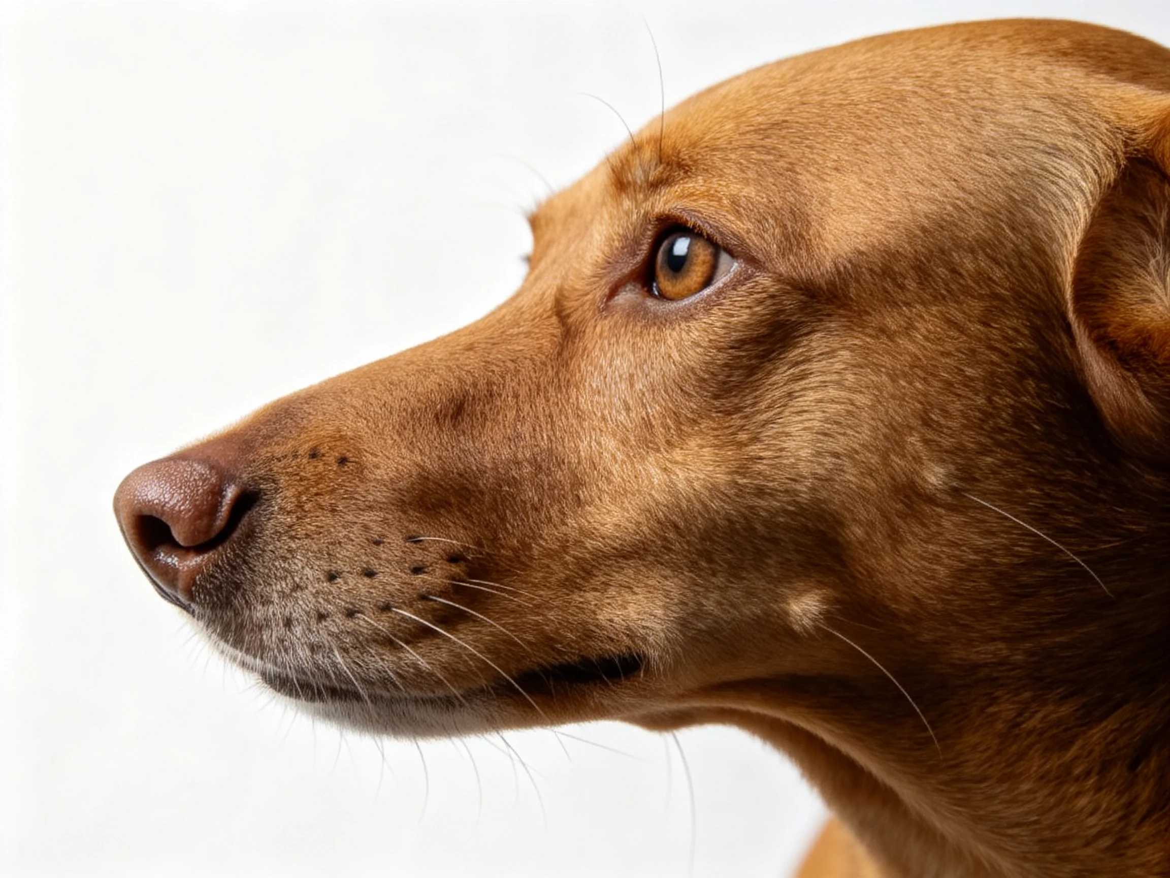 Close-up side profile of a brown dog with detailed facial features