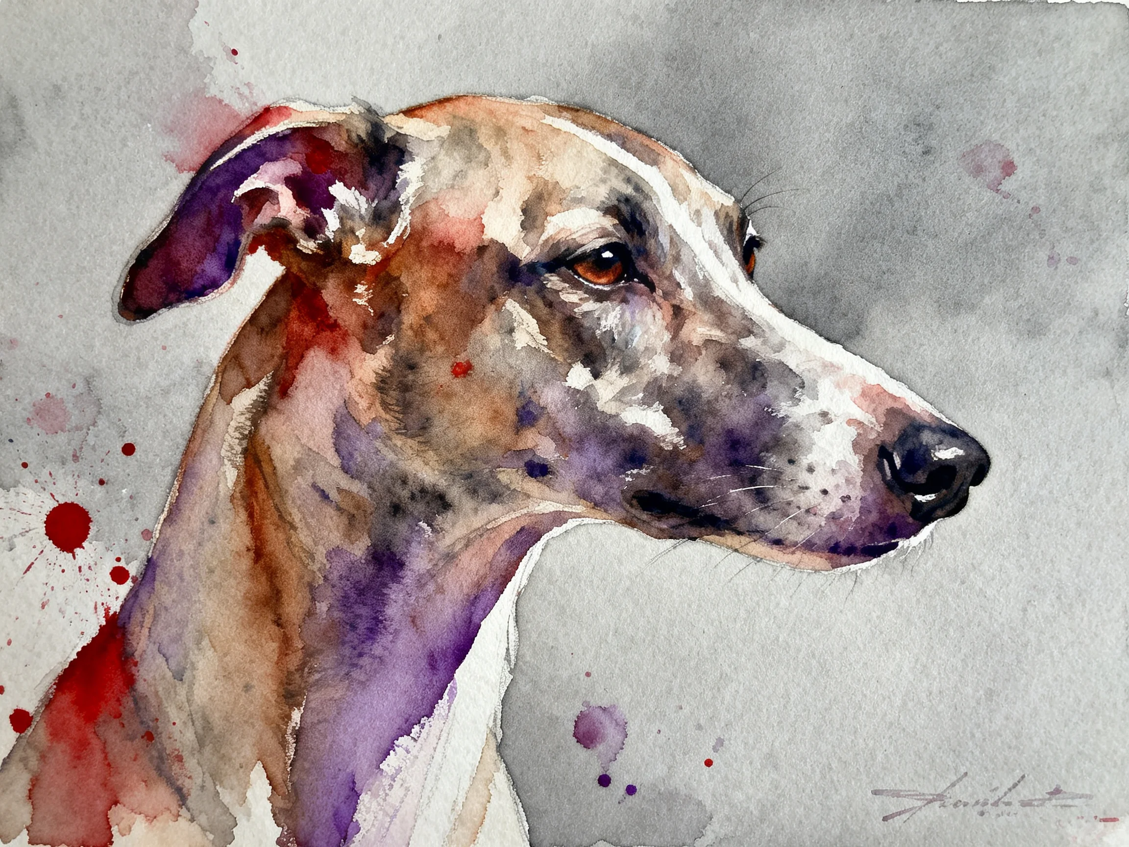 Elegant Watercolor Portrait of a Dog with Rich Color Blends