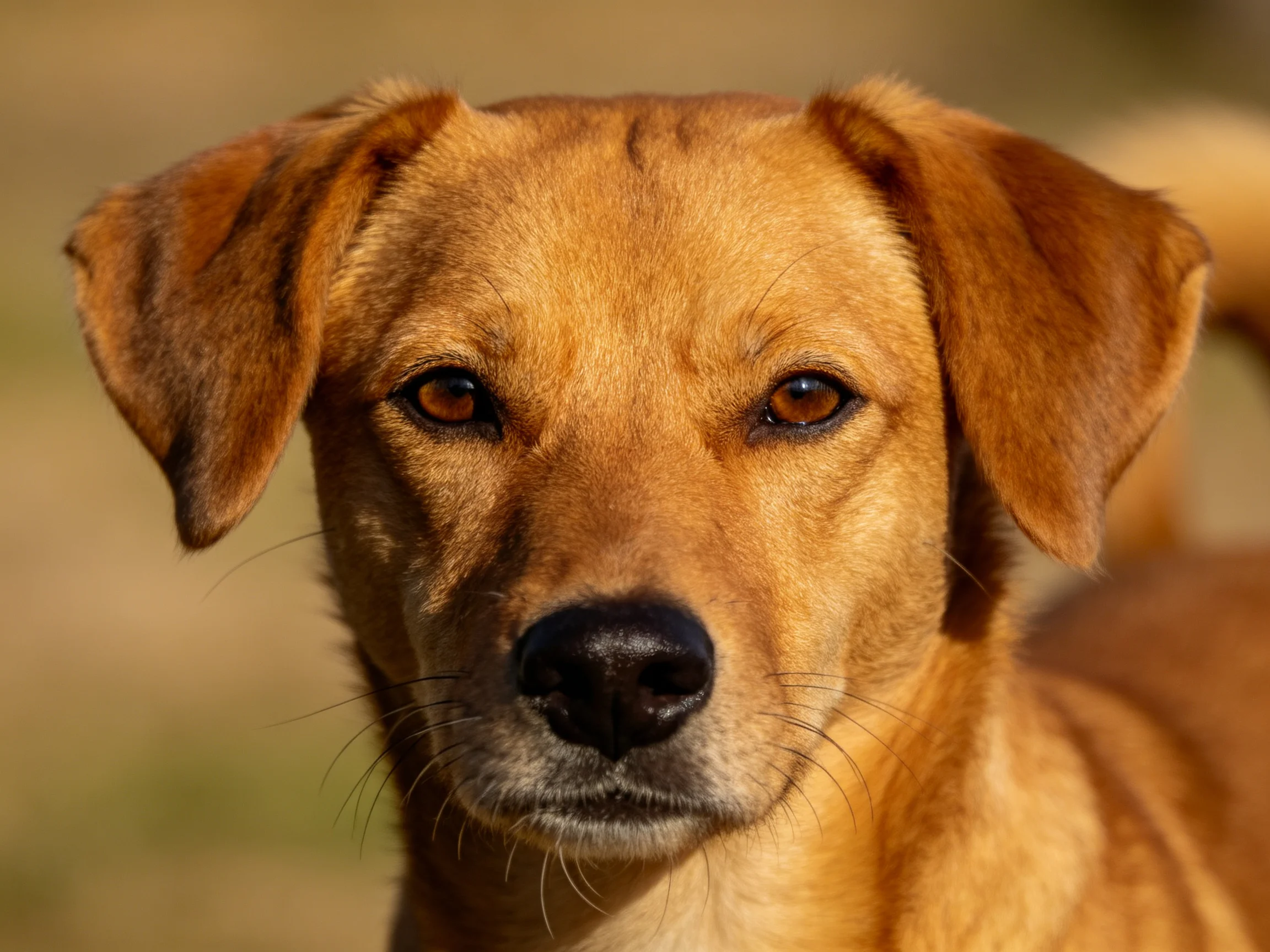 Golden-brown dog with floppy ears and attentive gaze