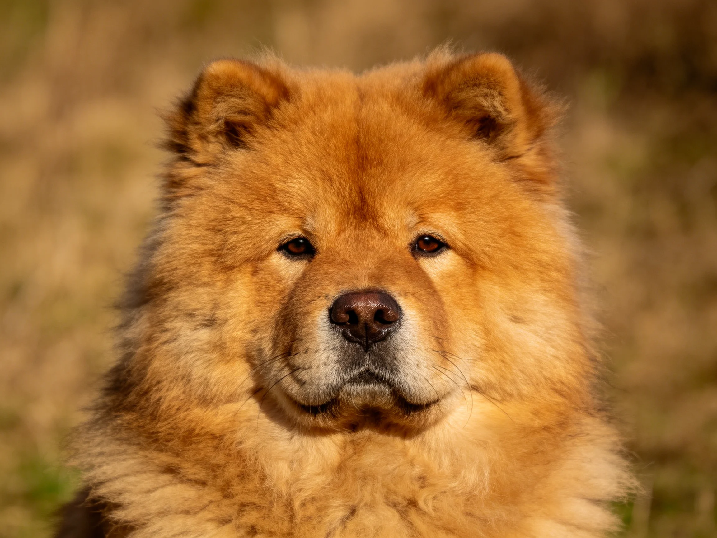 Thick-furred reddish-brown Chow dog in natural light
