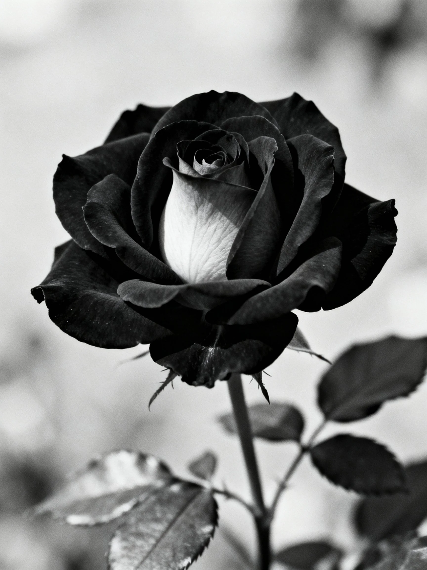 A Monochrome Rose with Dark Petals and Light Center