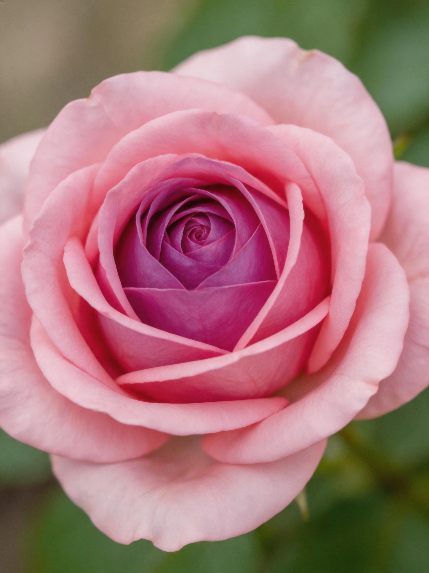 A Pink Rose with Purple Center, Close-Up View