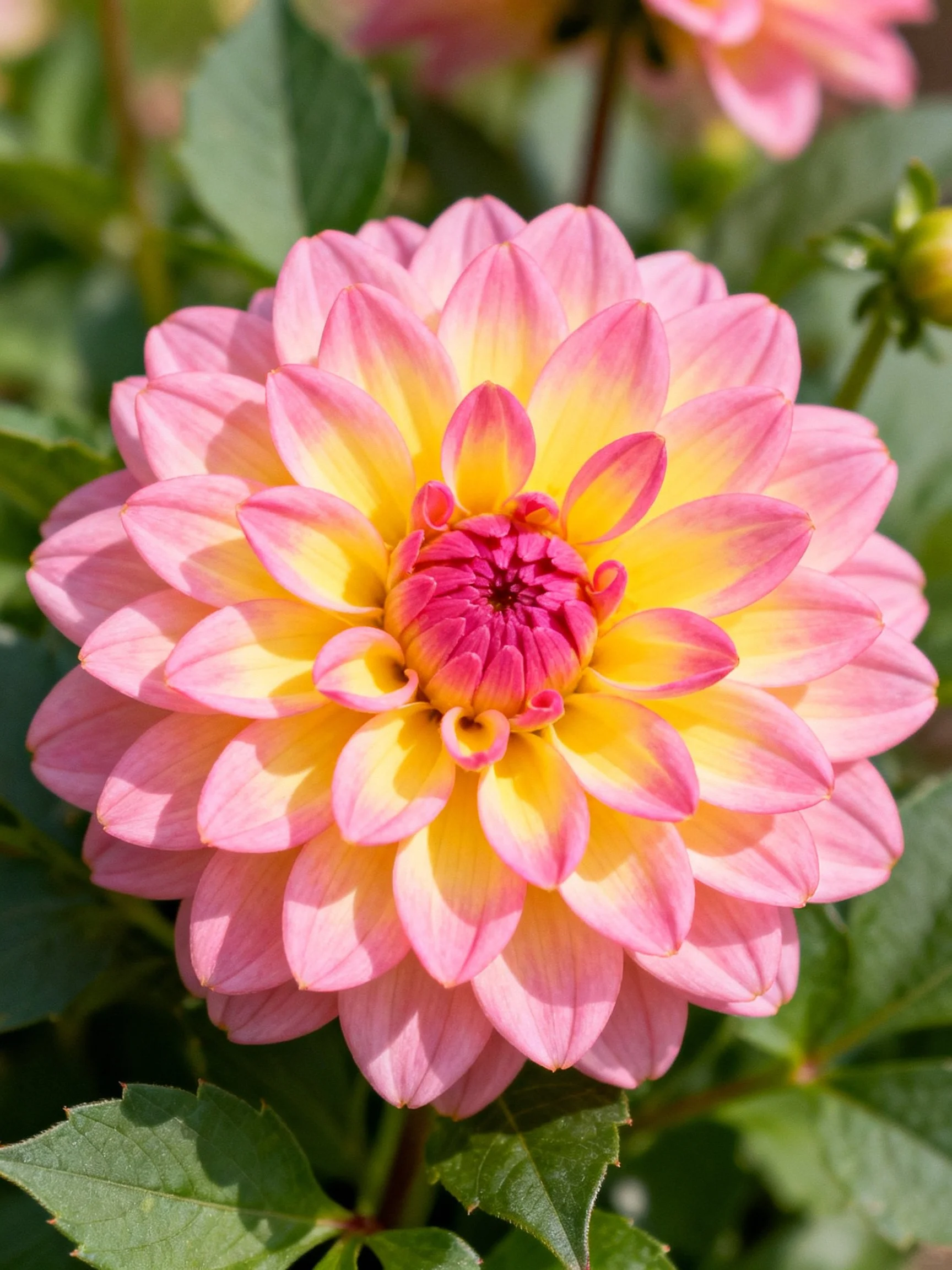 A Pink and Yellow Dahlia with Layered Petals