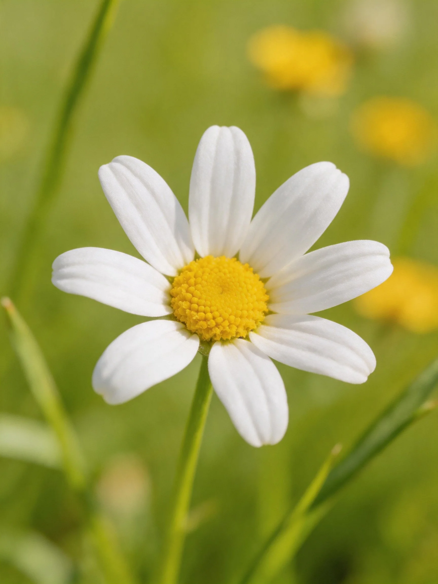 A Single Daisy with White Petals and Yellow Center