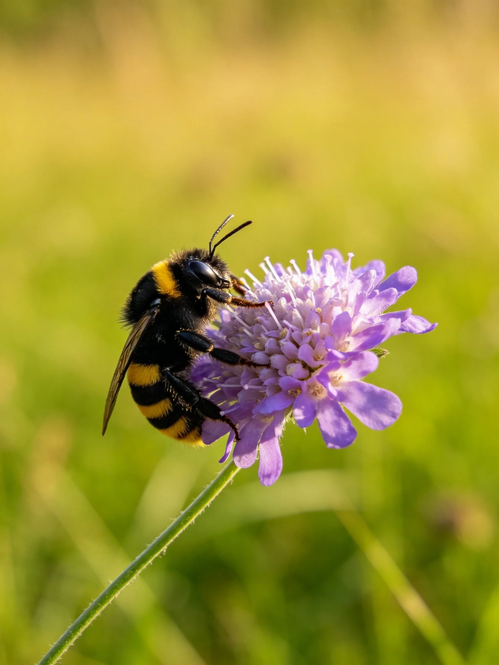 A black and yellow bumblebee on a vibrant purple flower