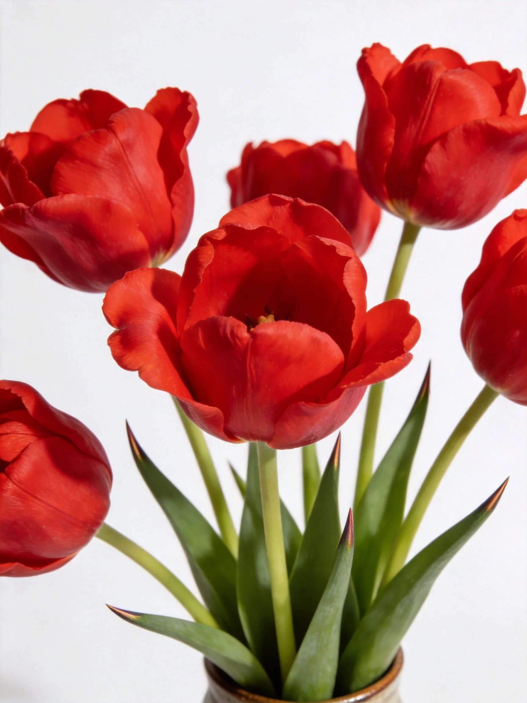 A bouquet of vibrant red tulips in a vase
