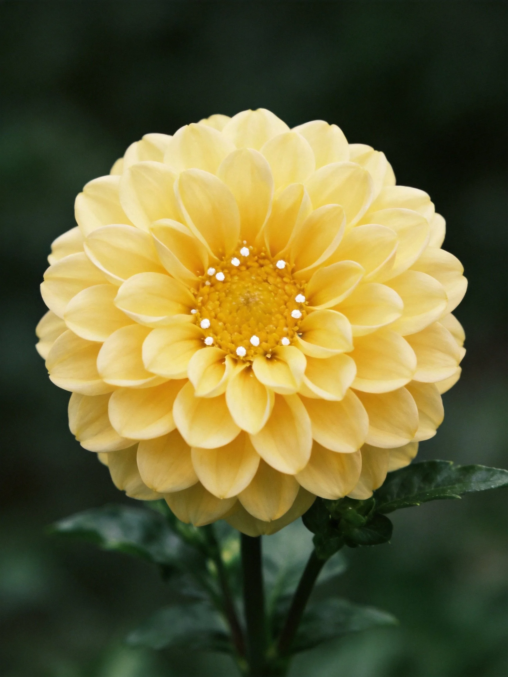 A bright yellow dahlia with layered petals