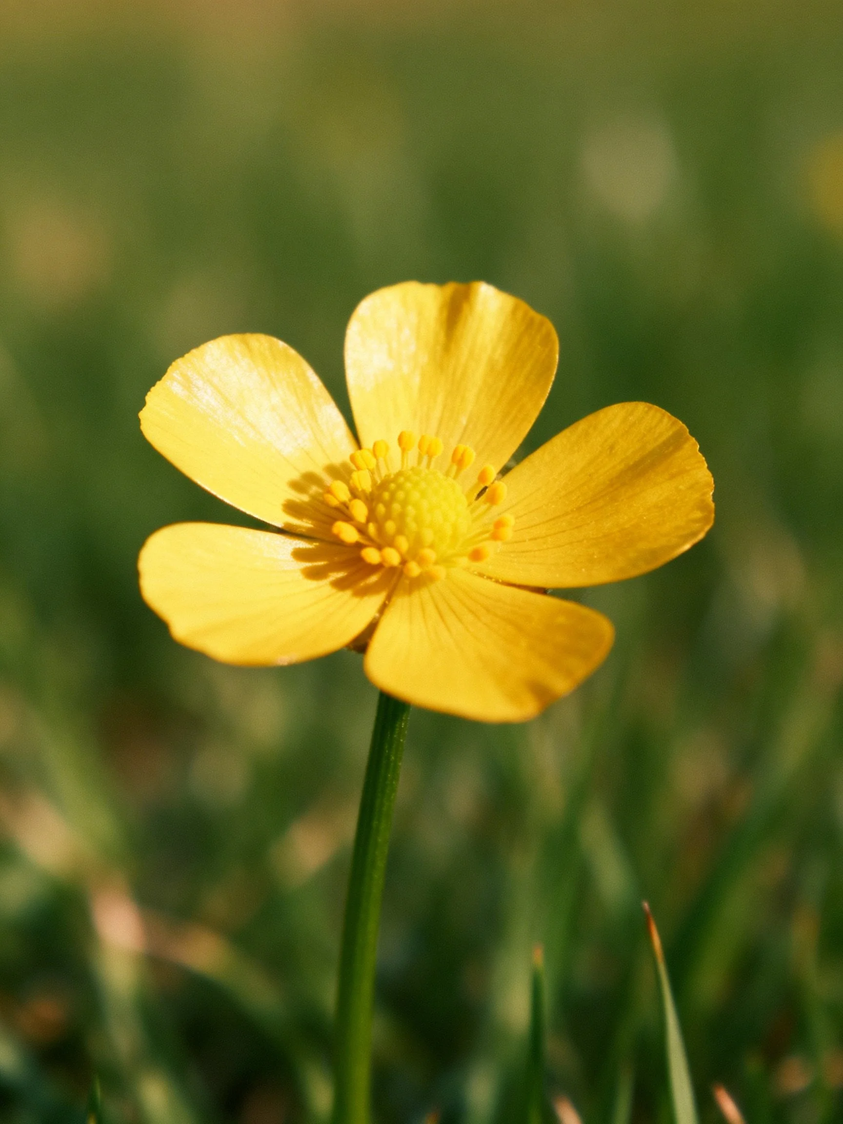 A bright yellow flower with five petals amid green foliage