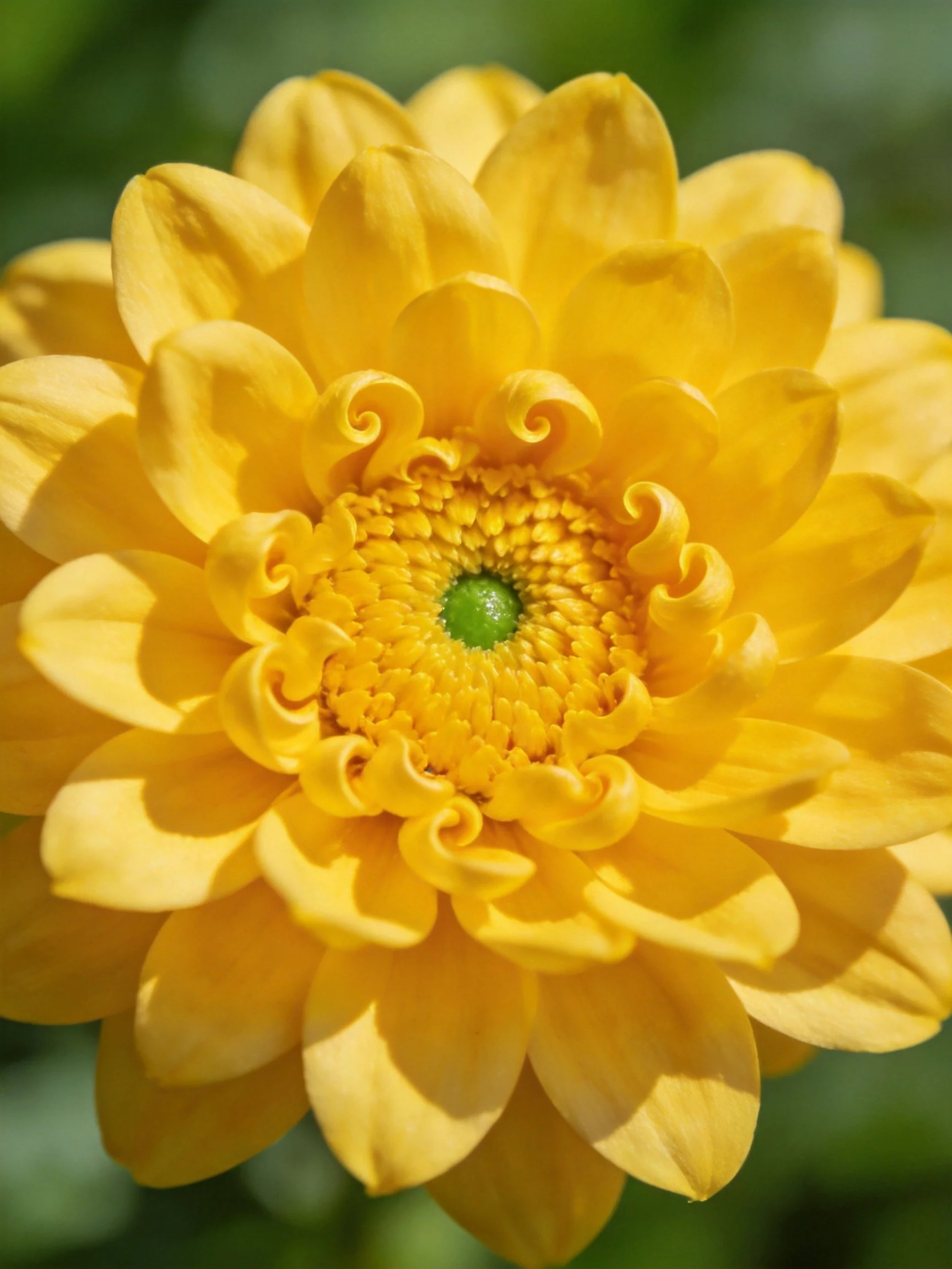 A bright yellow flower with layered, curled petals