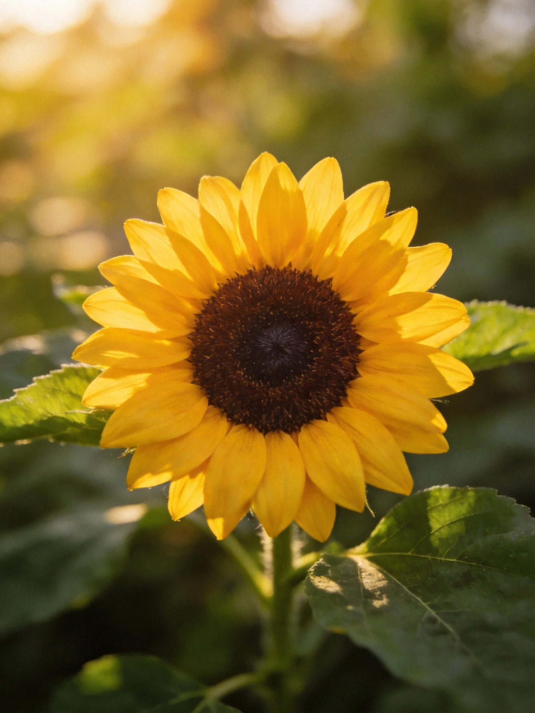 A bright yellow sunflower with dark brown center