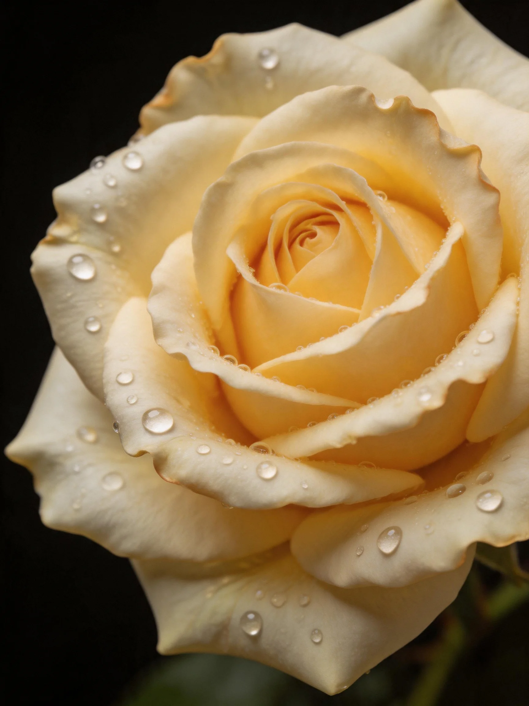 A close - up of a cream rose with water droplets