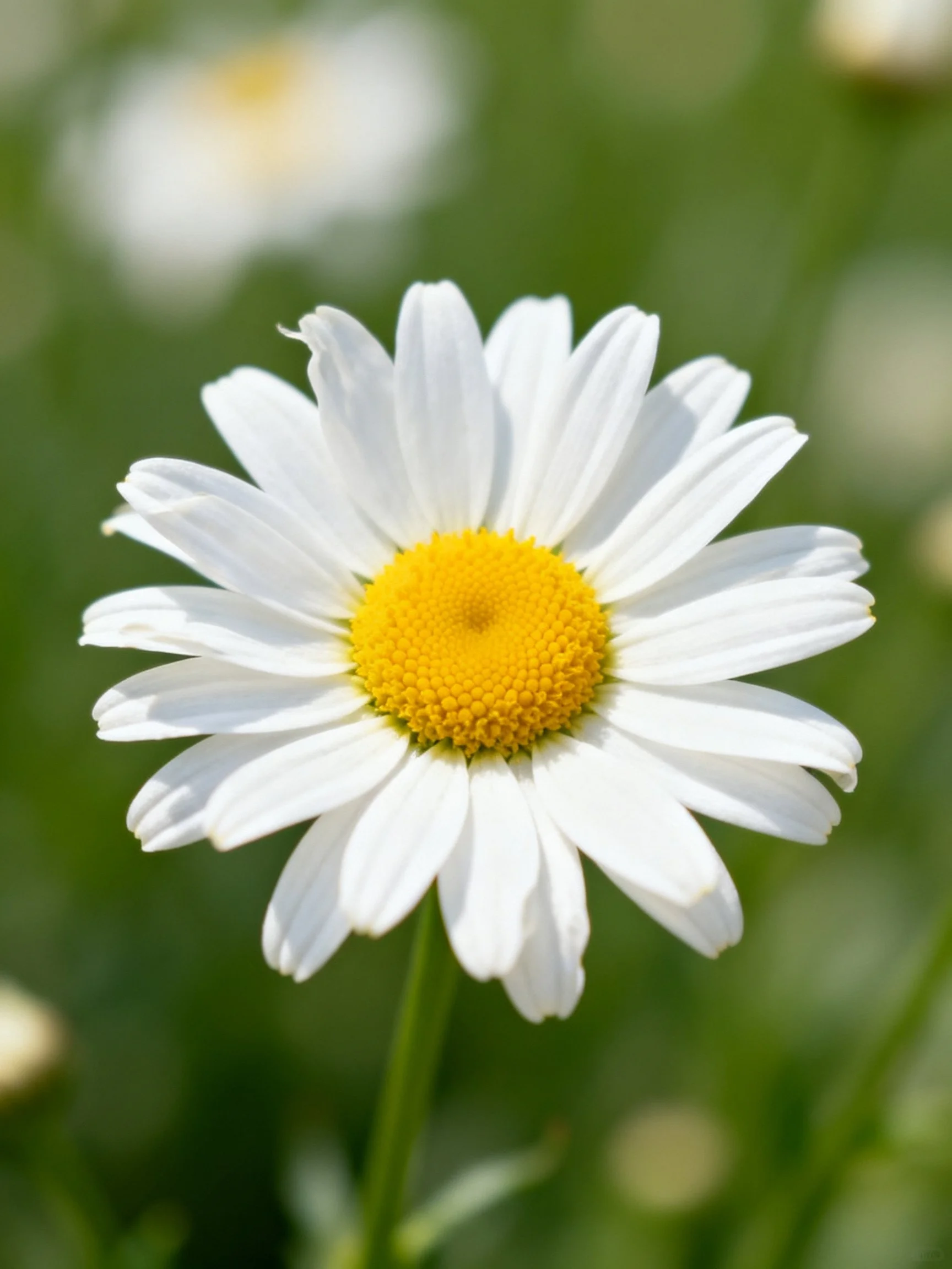 A close - up of a daisy with white petals and a bright yellow center