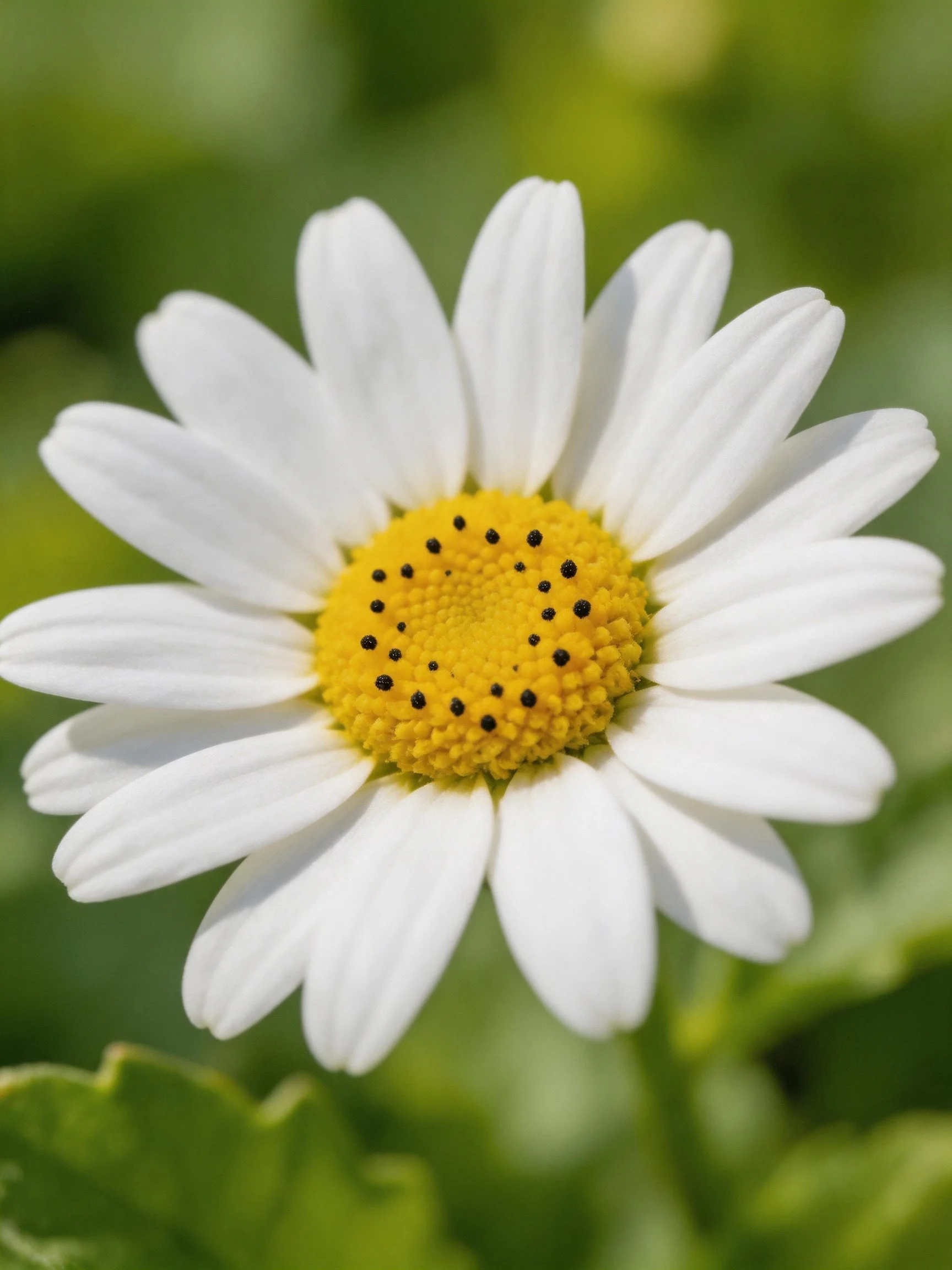 A close-up of a daisy with white petals and yellow center