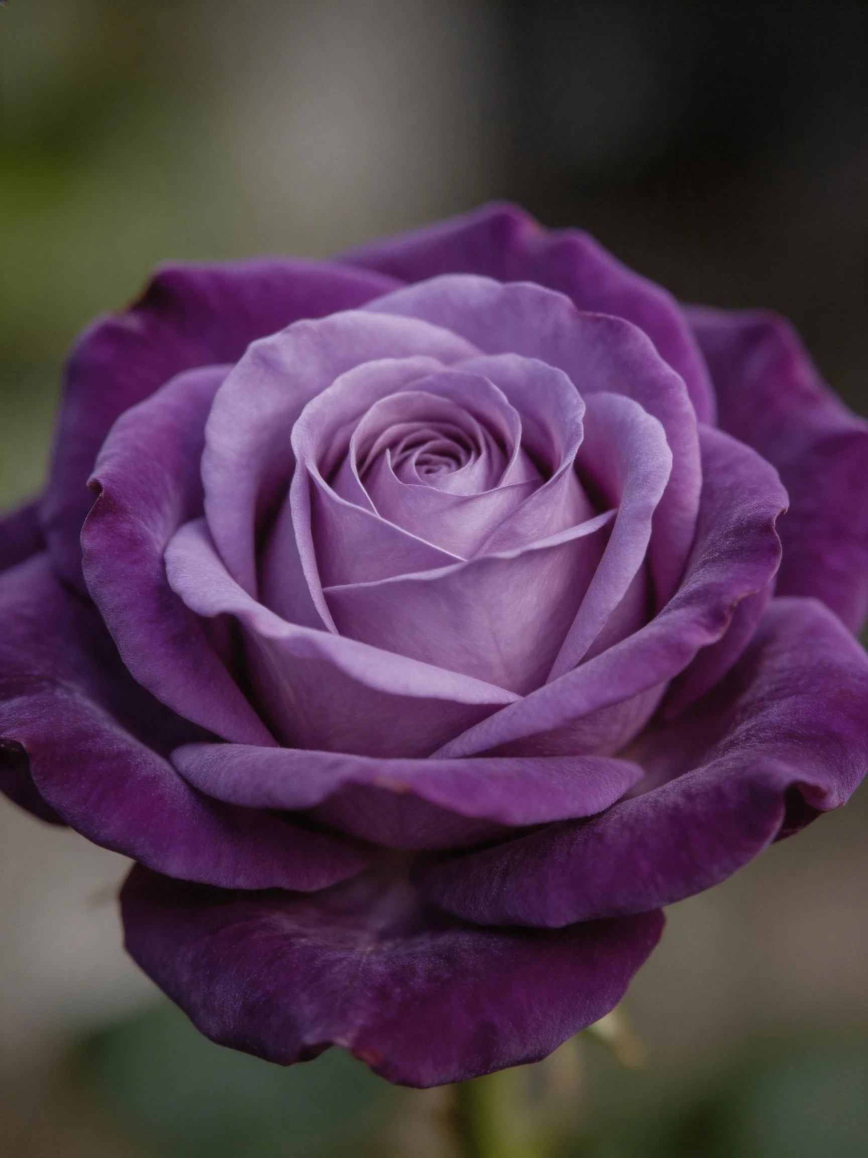 A close - up of a deep purple rose with layered petals