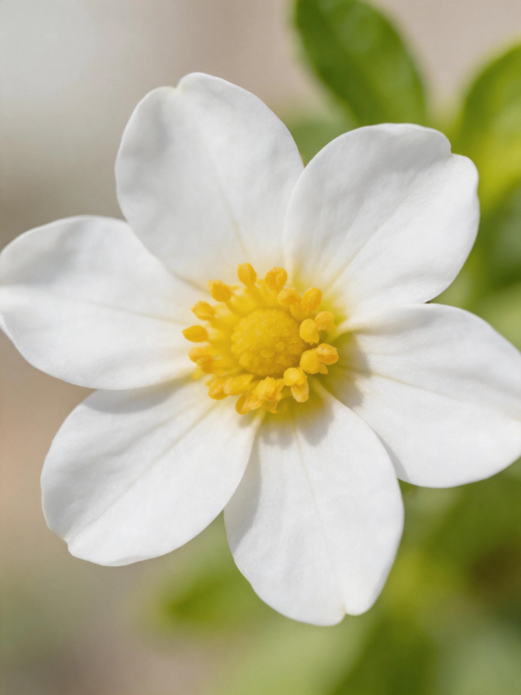 A close - up of a five - petaled white flower with a yellow center