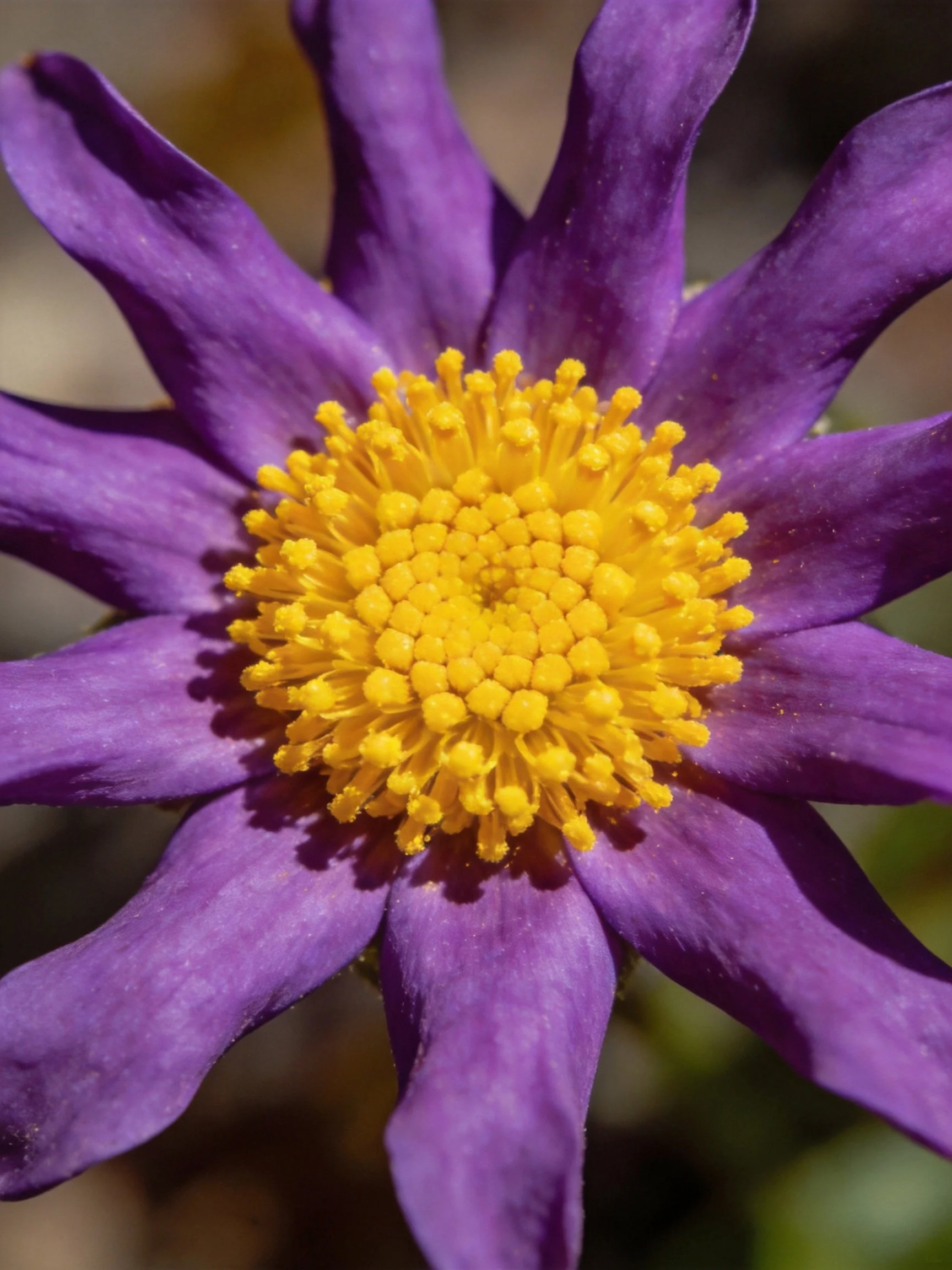 A close - up of a flower with purple petals and a yellow center