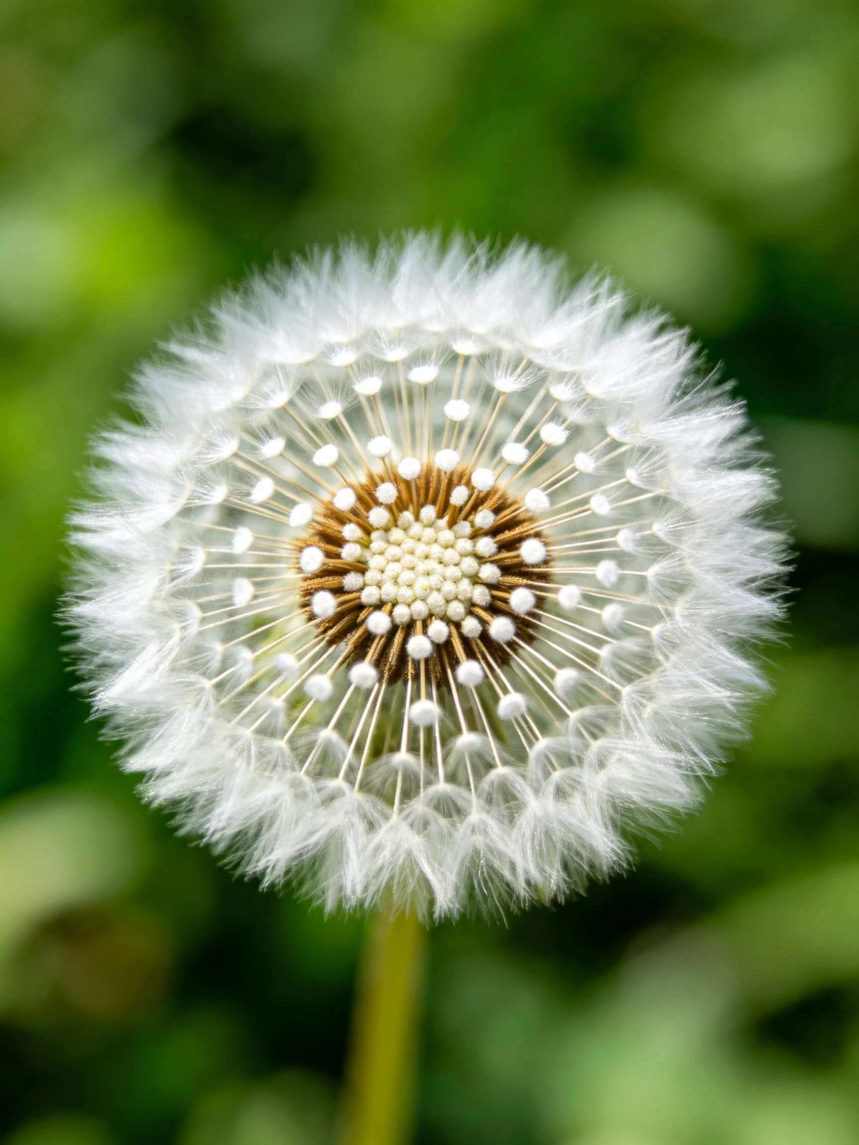 A close - up of a mature dandelion seed head with white filaments